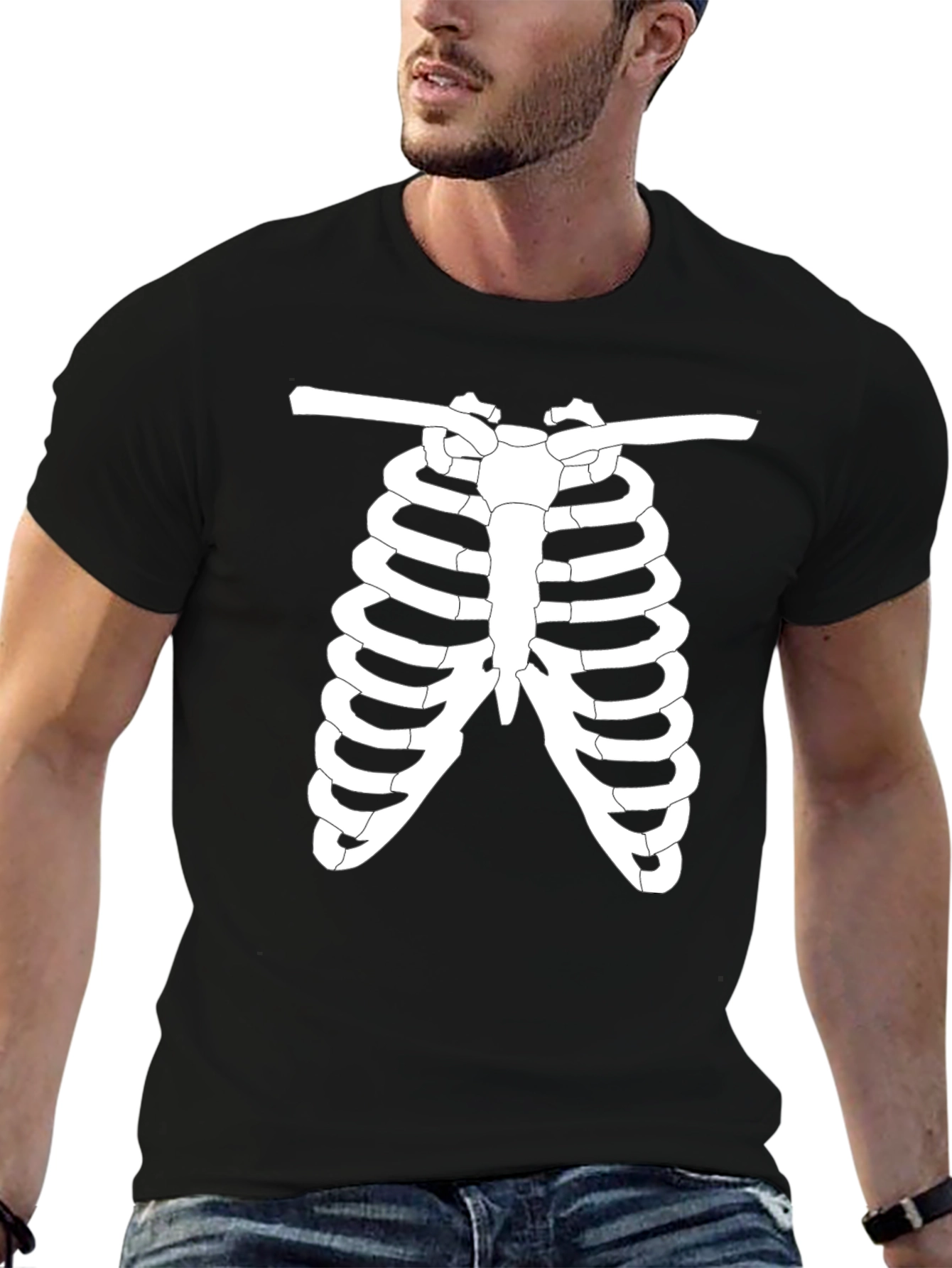 Skeleton Rib Cage Graphic Tee - Halloween Ready!