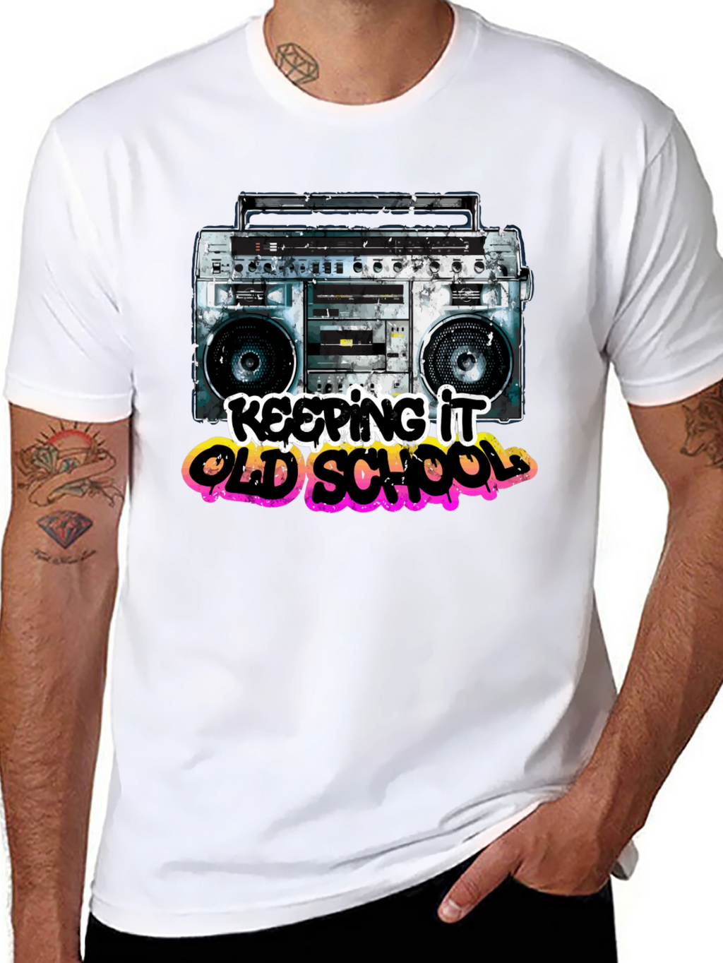 Keeping It Old School Retro Boombox Graphic T-Shirt