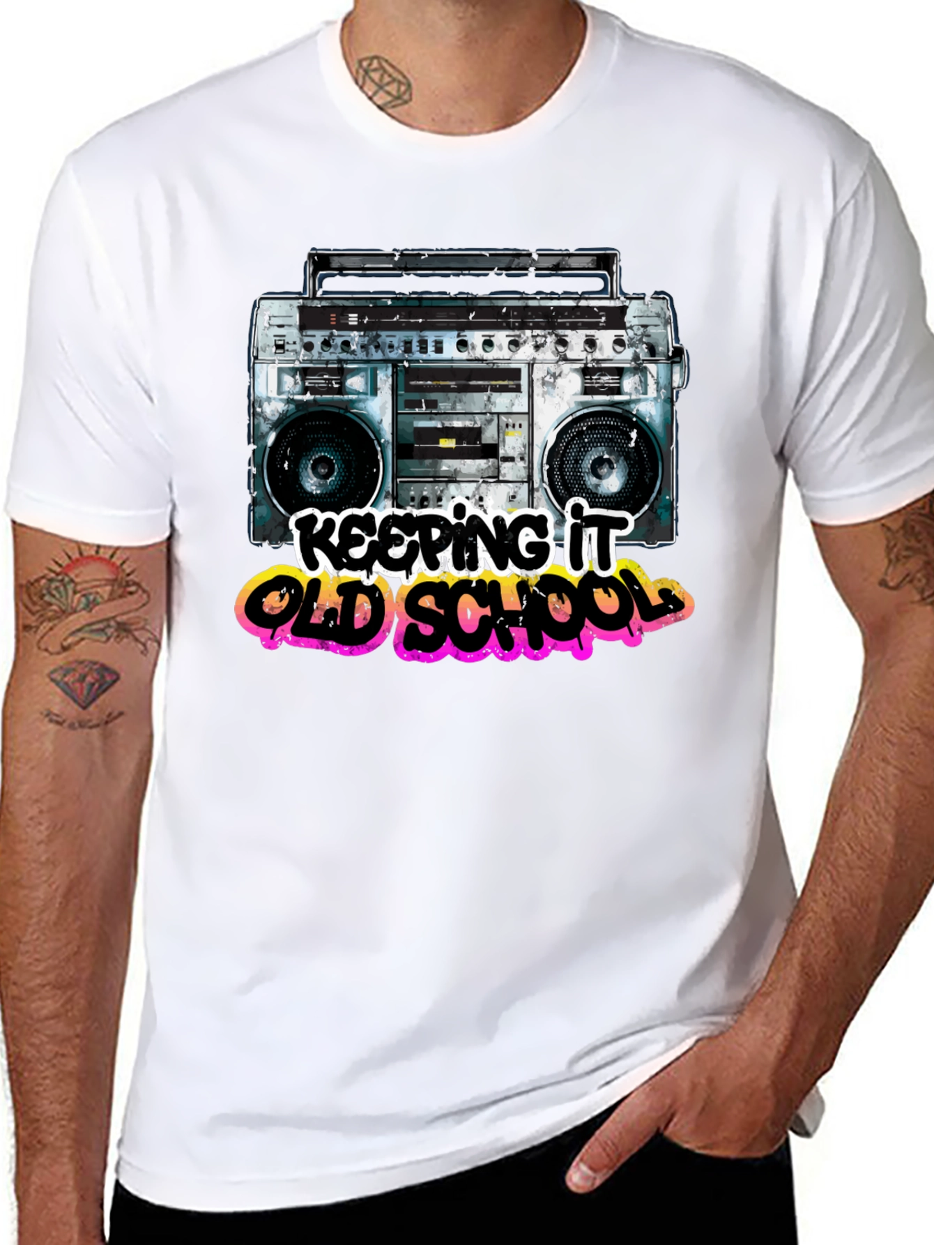 Keeping It Old School Retro Boombox Graphic T-Shirt