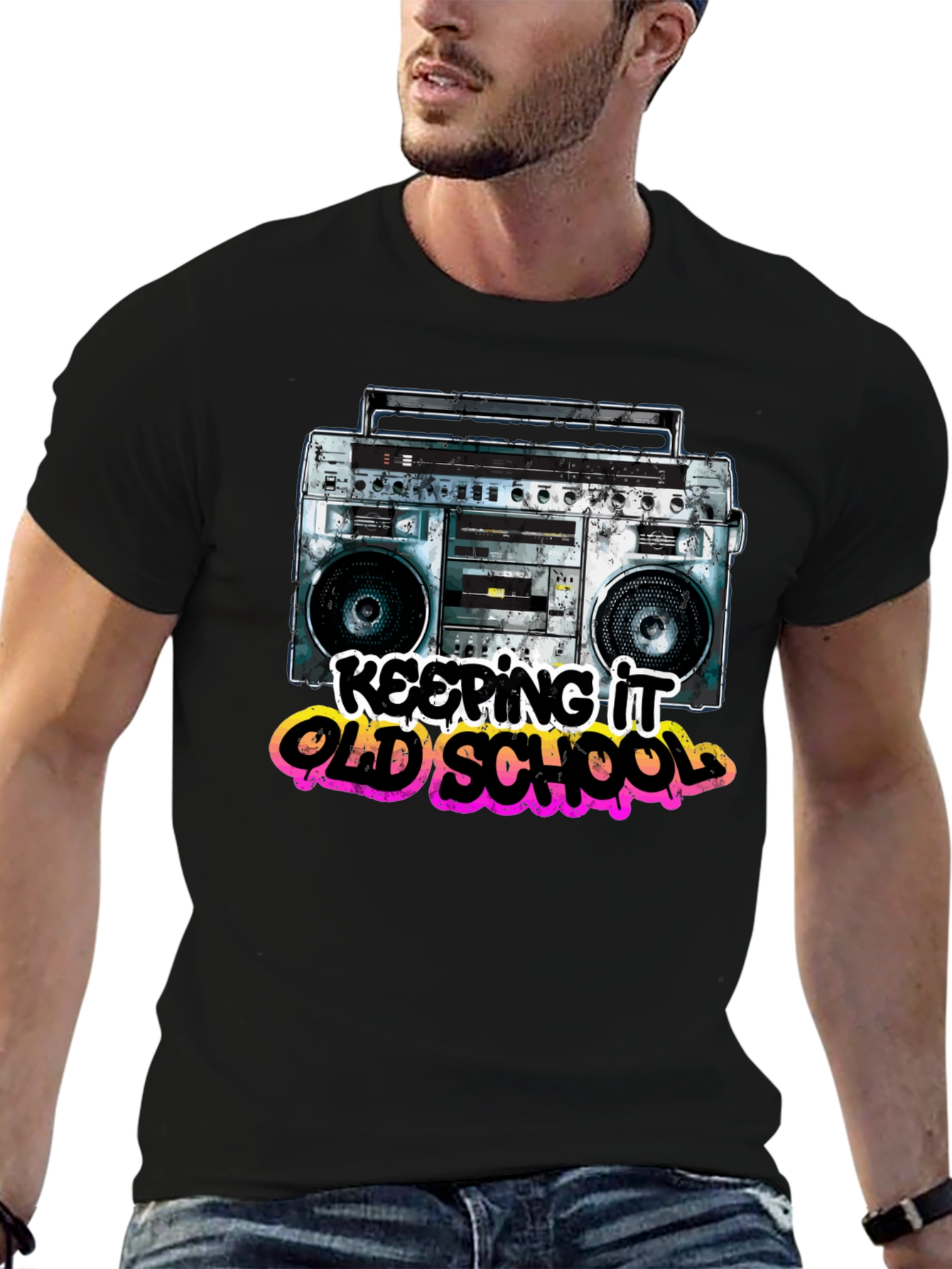 Keeping It Old School Retro Boombox Graphic T-Shirt