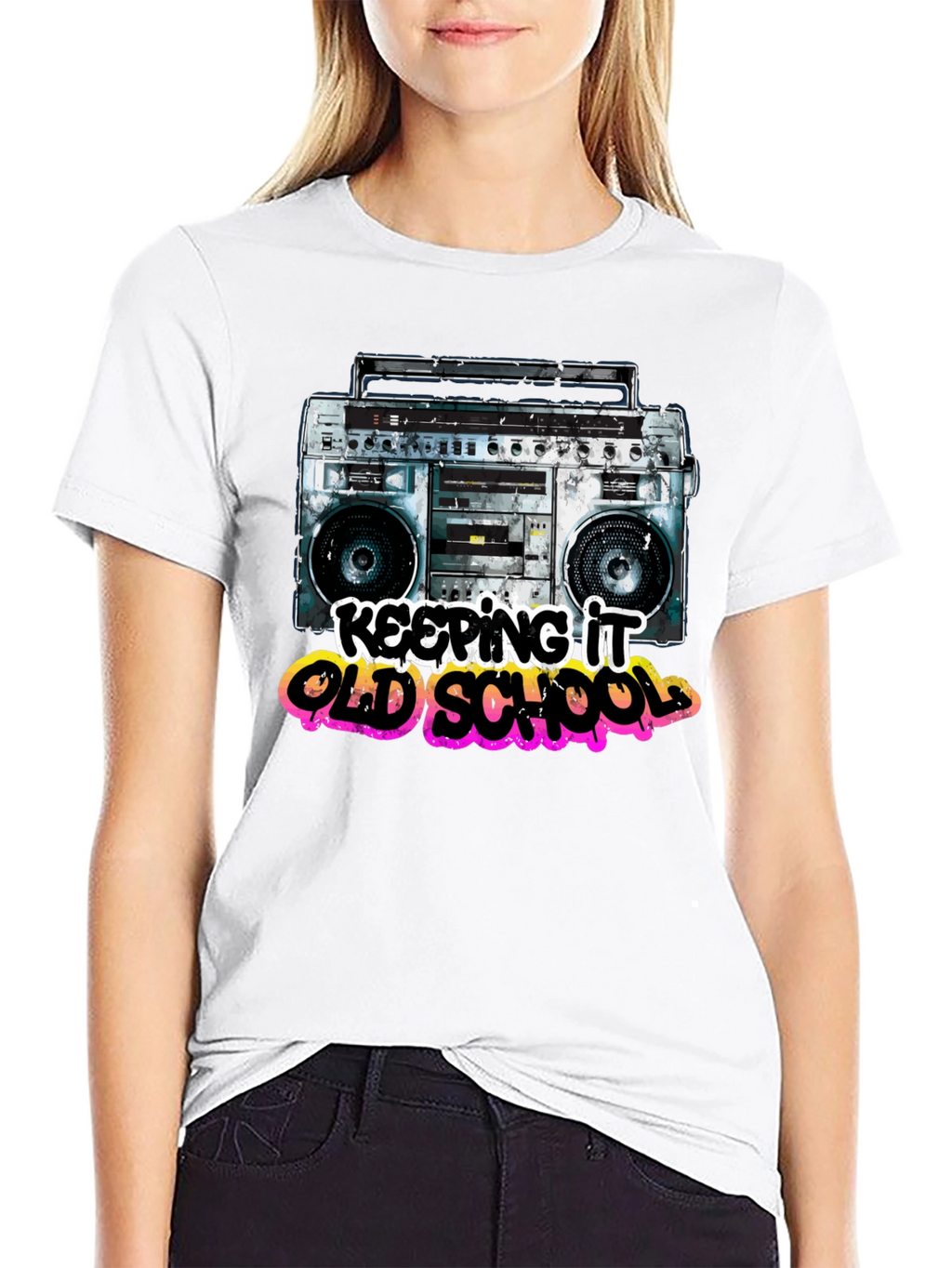 Keeping It Old School Retro Boombox Graphic T-Shirt