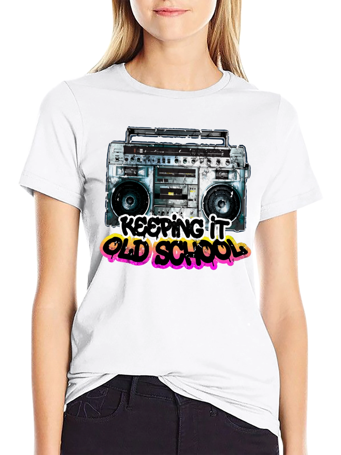 Keeping It Old School Retro Boombox Graphic T-Shirt