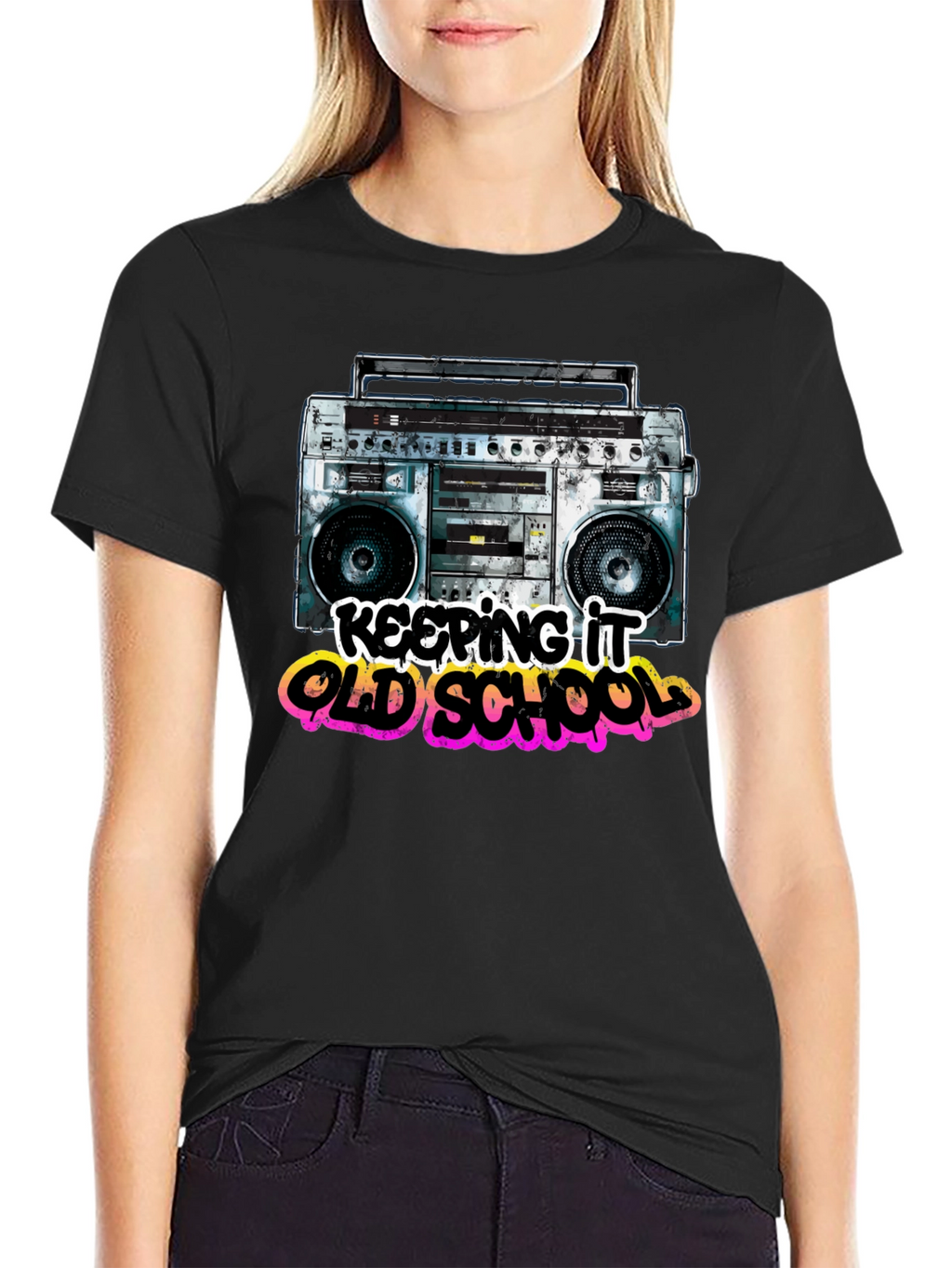 Keeping It Old School Retro Boombox Graphic T-Shirt