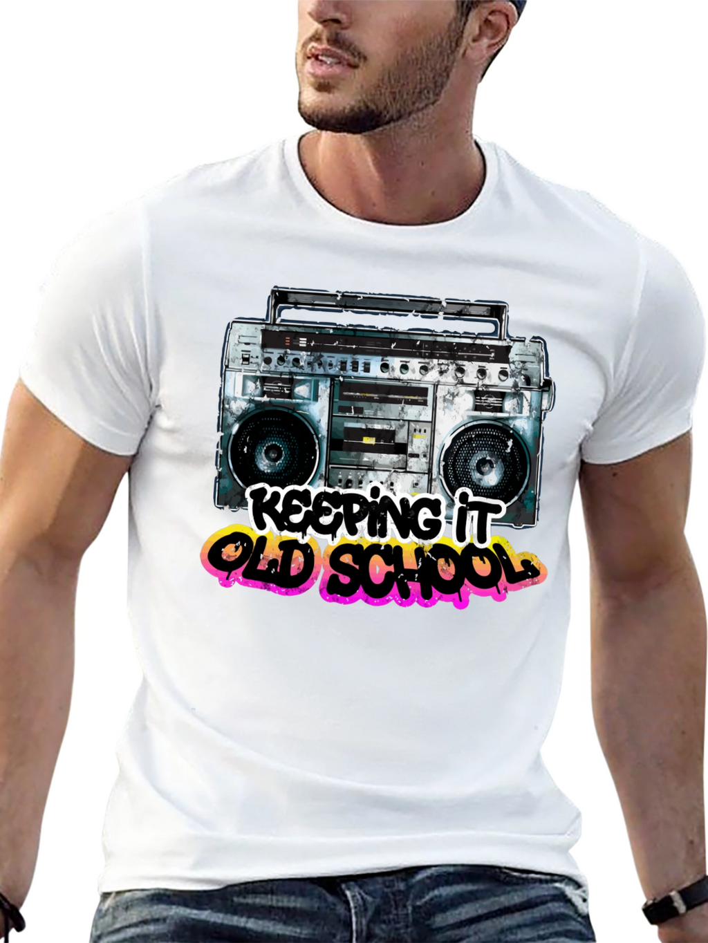 Keeping It Old School Retro Boombox Graphic T-Shirt