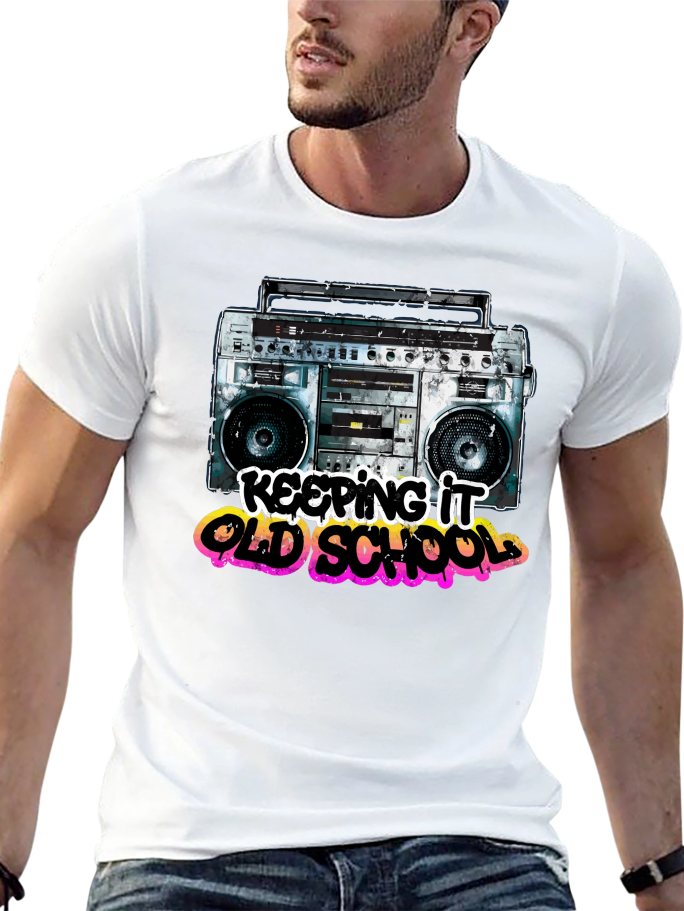 Keeping It Old School Retro Boombox Graphic T-Shirt