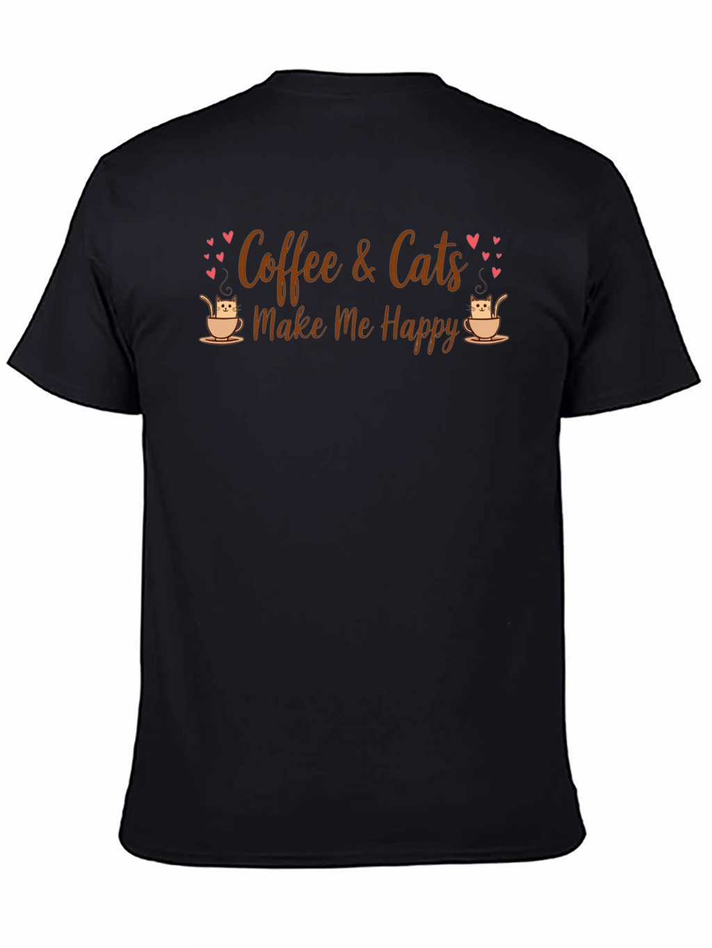 Coffee & Cats Make Me Happy Black T-Shirt