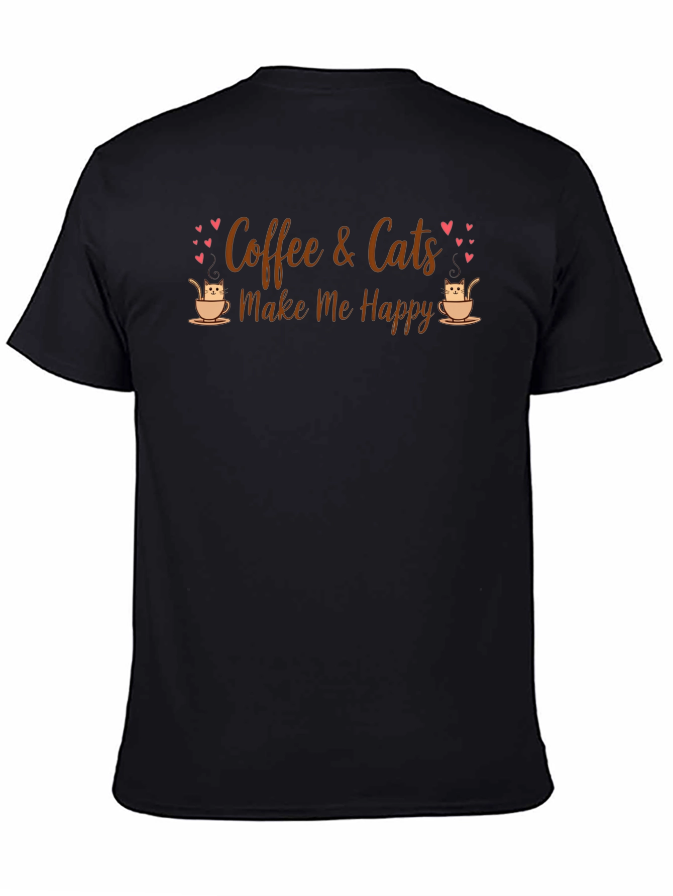 Coffee & Cats Make Me Happy Black T-Shirt