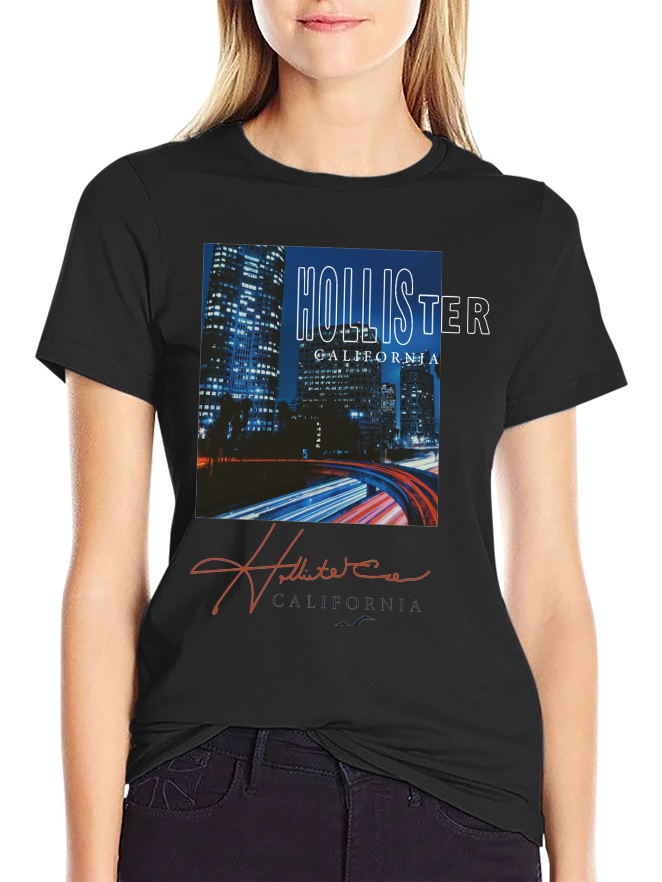 Hollister California Night Cityscape Graphic Tee