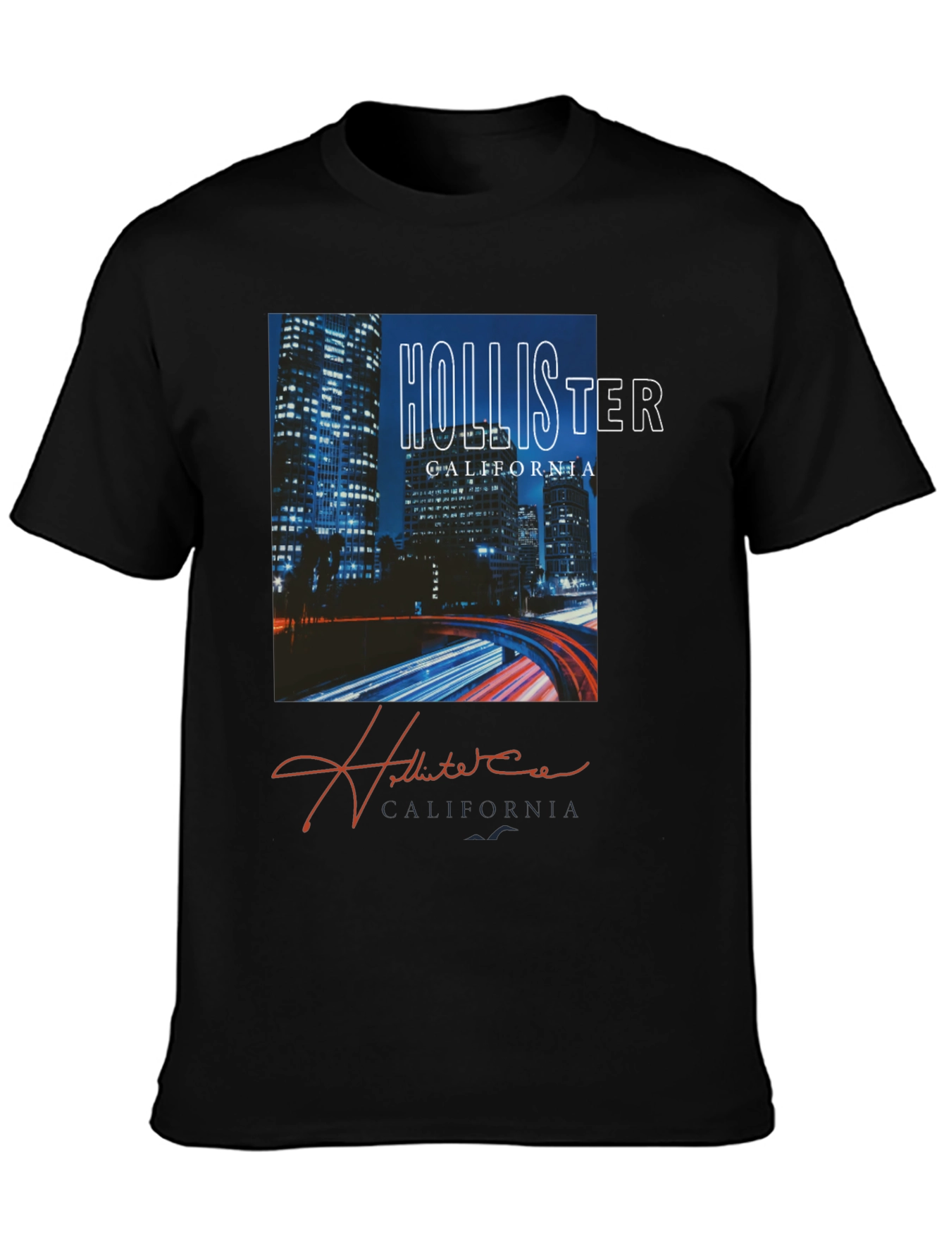 Hollister California Night Cityscape Graphic Tee