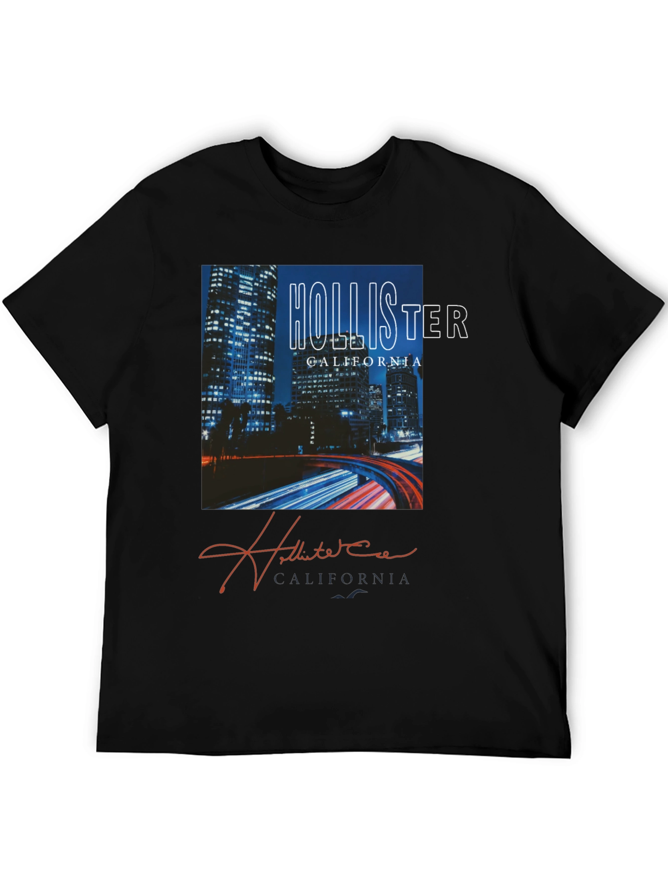Hollister California Night Cityscape Graphic Tee