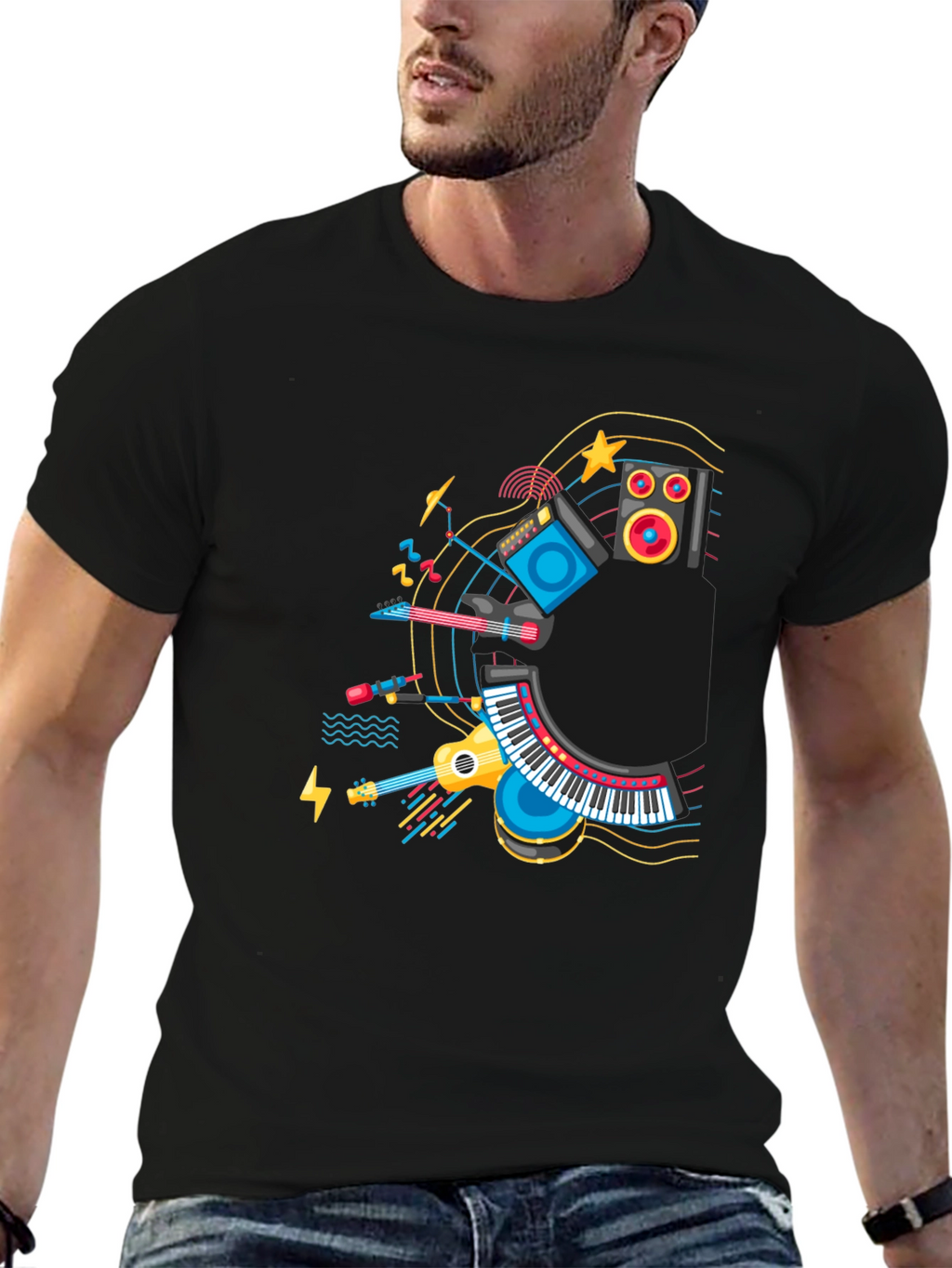 Musical Instruments Graphic Black T-Shirt