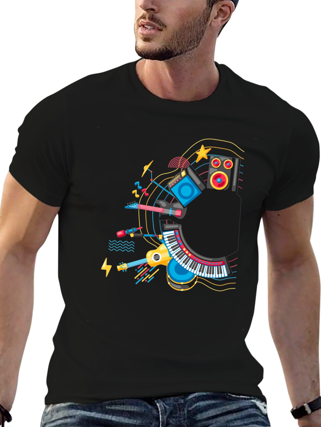 Musical Instruments Graphic Black T-Shirt