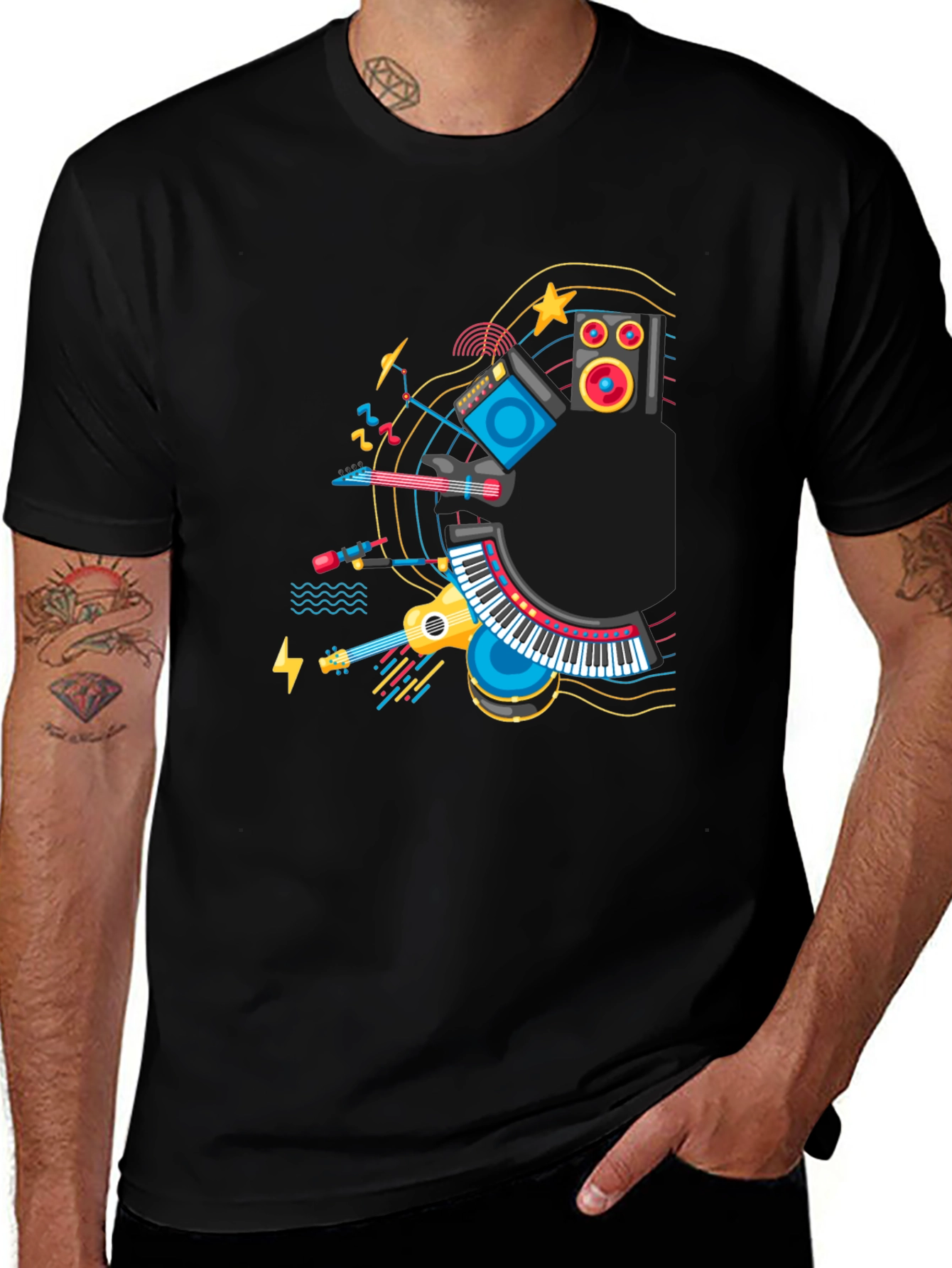 Musical Instruments Graphic Black T-Shirt