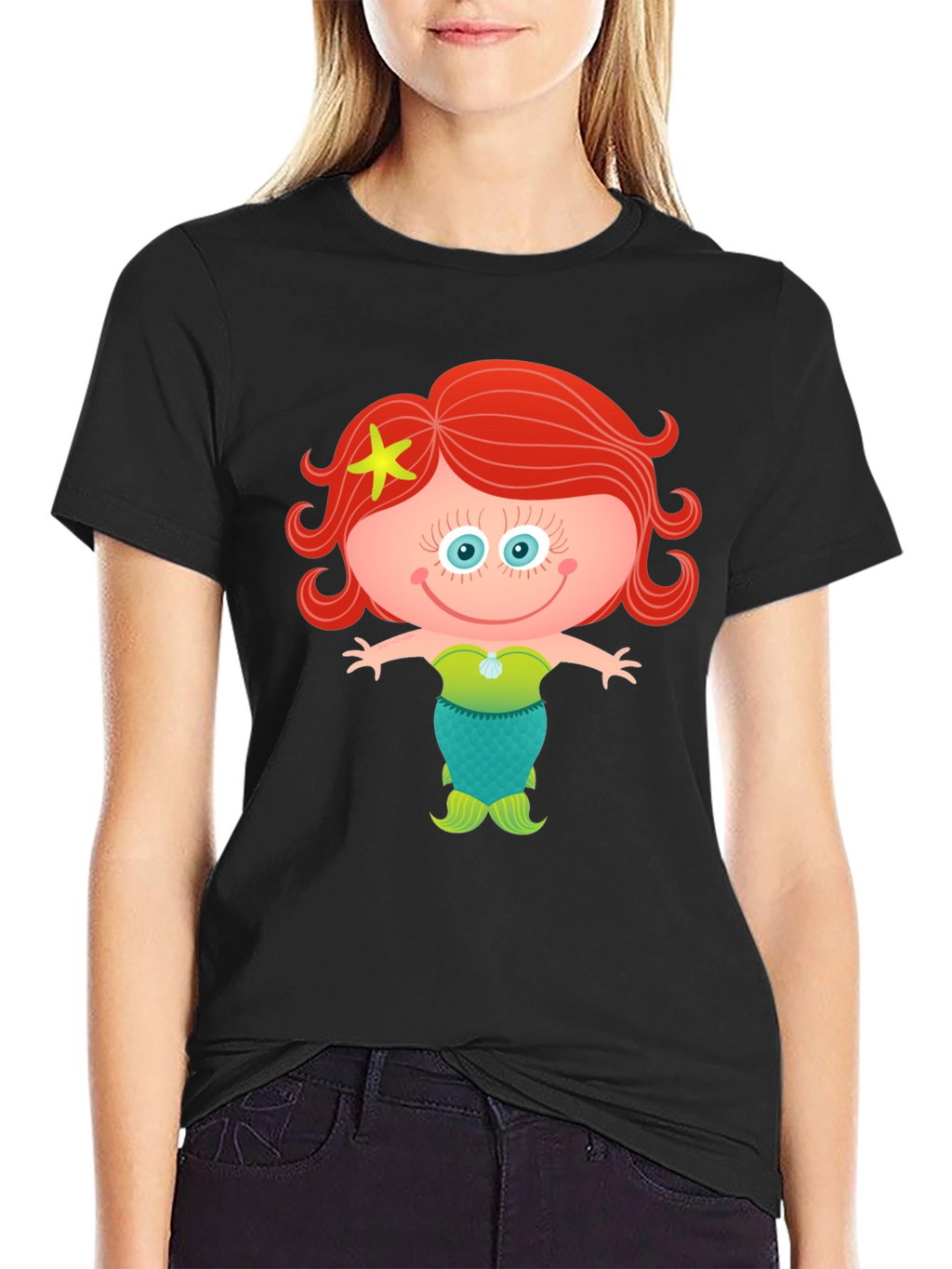 Cute Mermaid Cartoon Graphic T-Shirt
