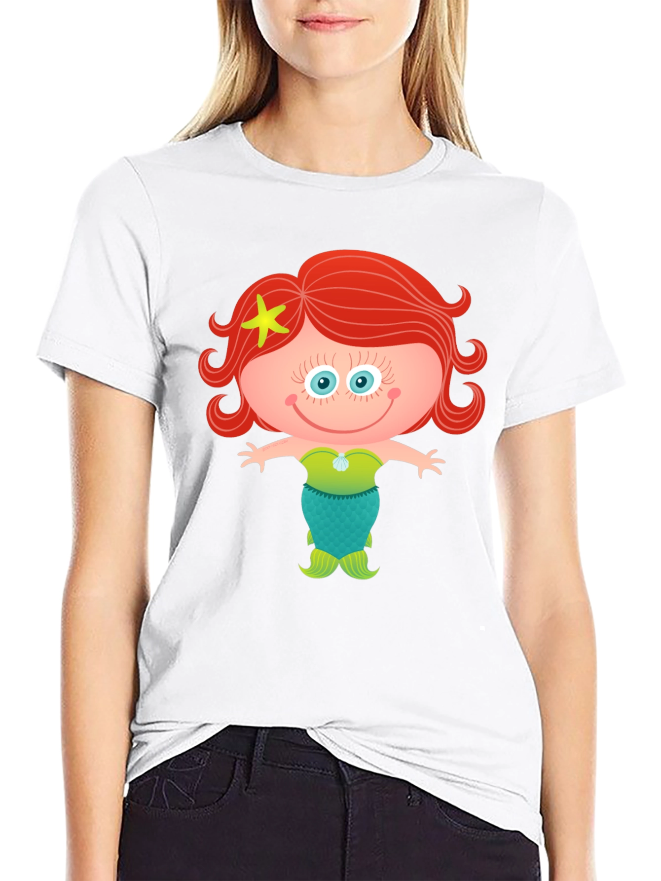Cute Mermaid Cartoon Graphic T-Shirt