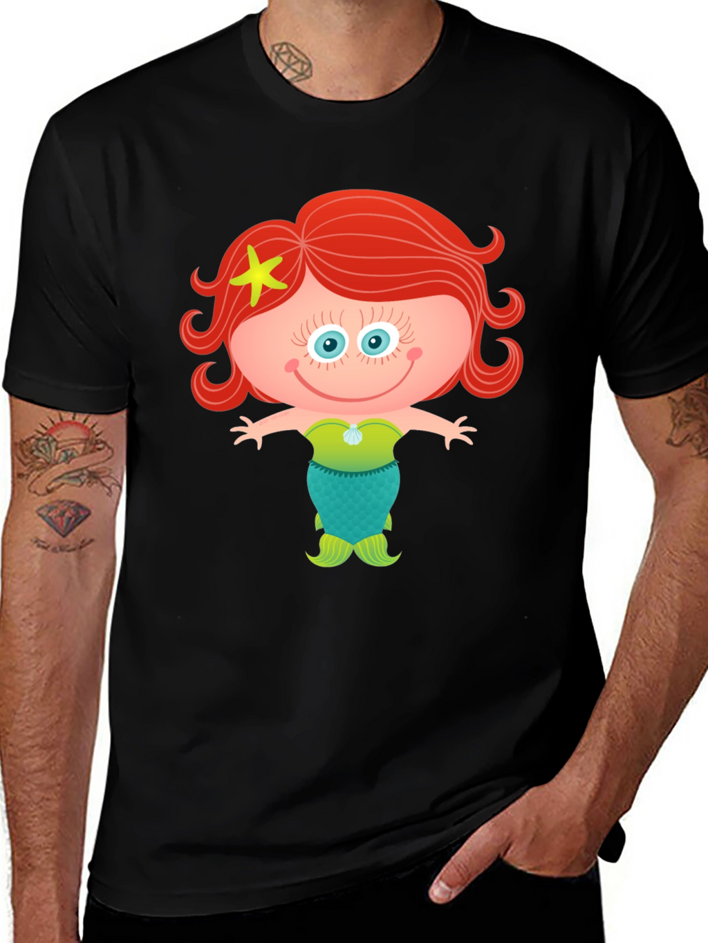 Cute Mermaid Cartoon Graphic T-Shirt