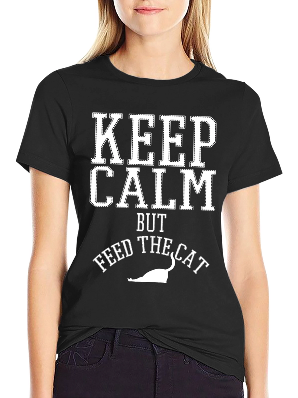 Keep Calm Feed The Cat Black T-Shirt