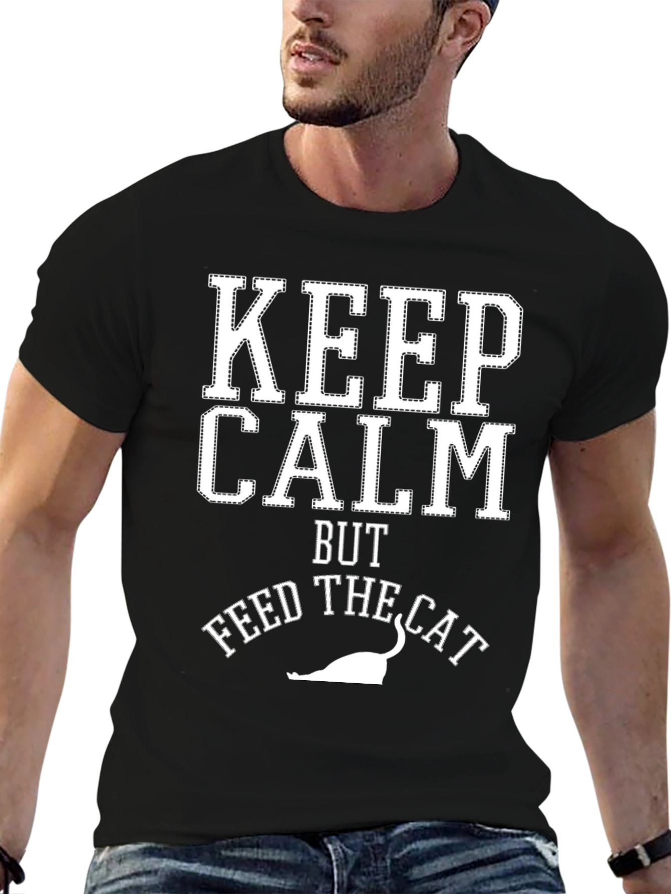 Keep Calm Feed The Cat Black T-Shirt