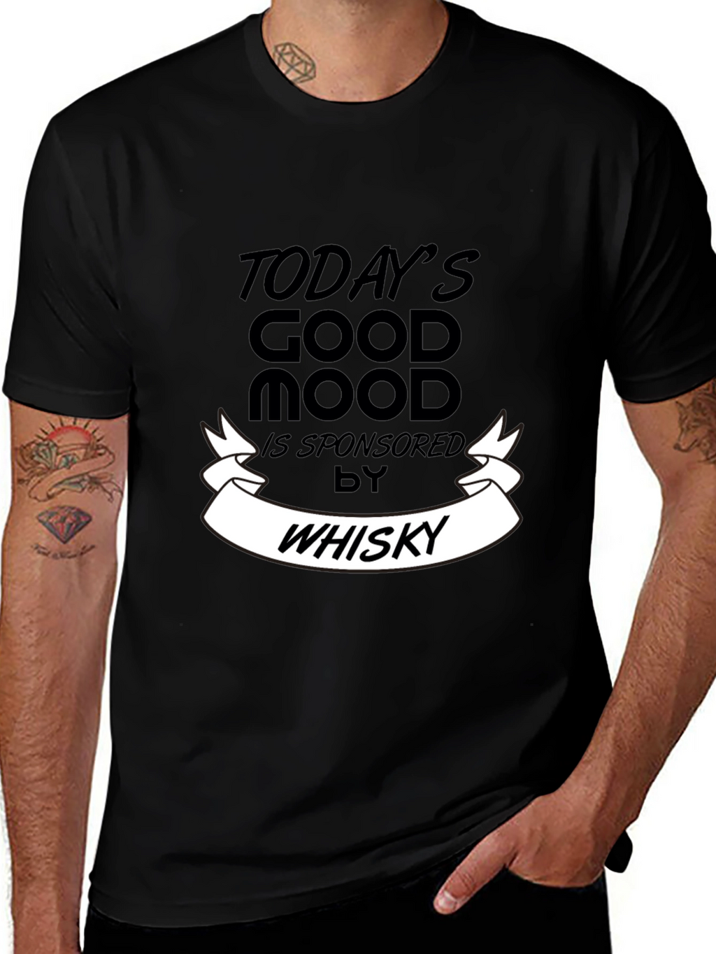 Todays Good Mood Whisky Mens Black T-Shirt