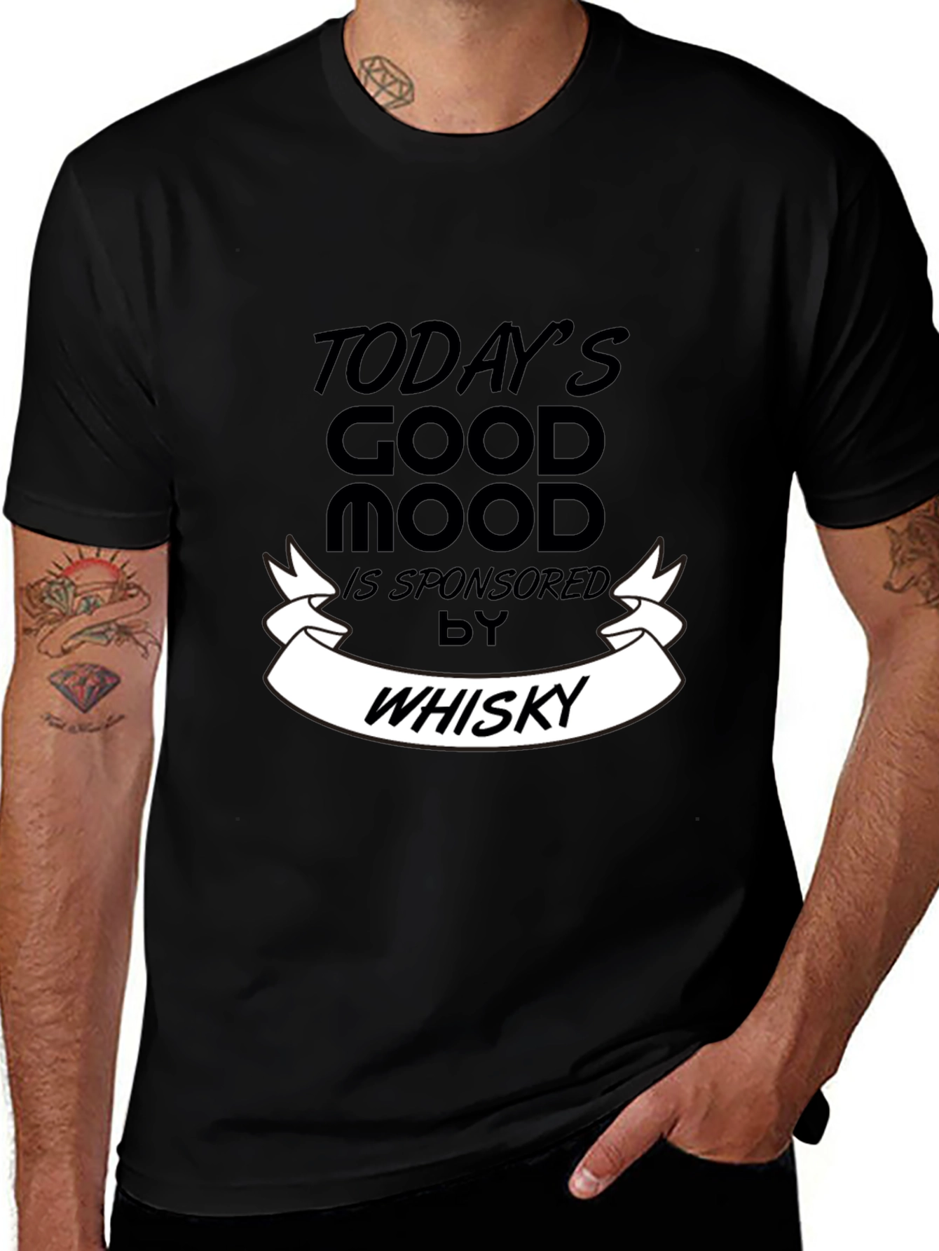 Todays Good Mood Whisky Mens Black T-Shirt