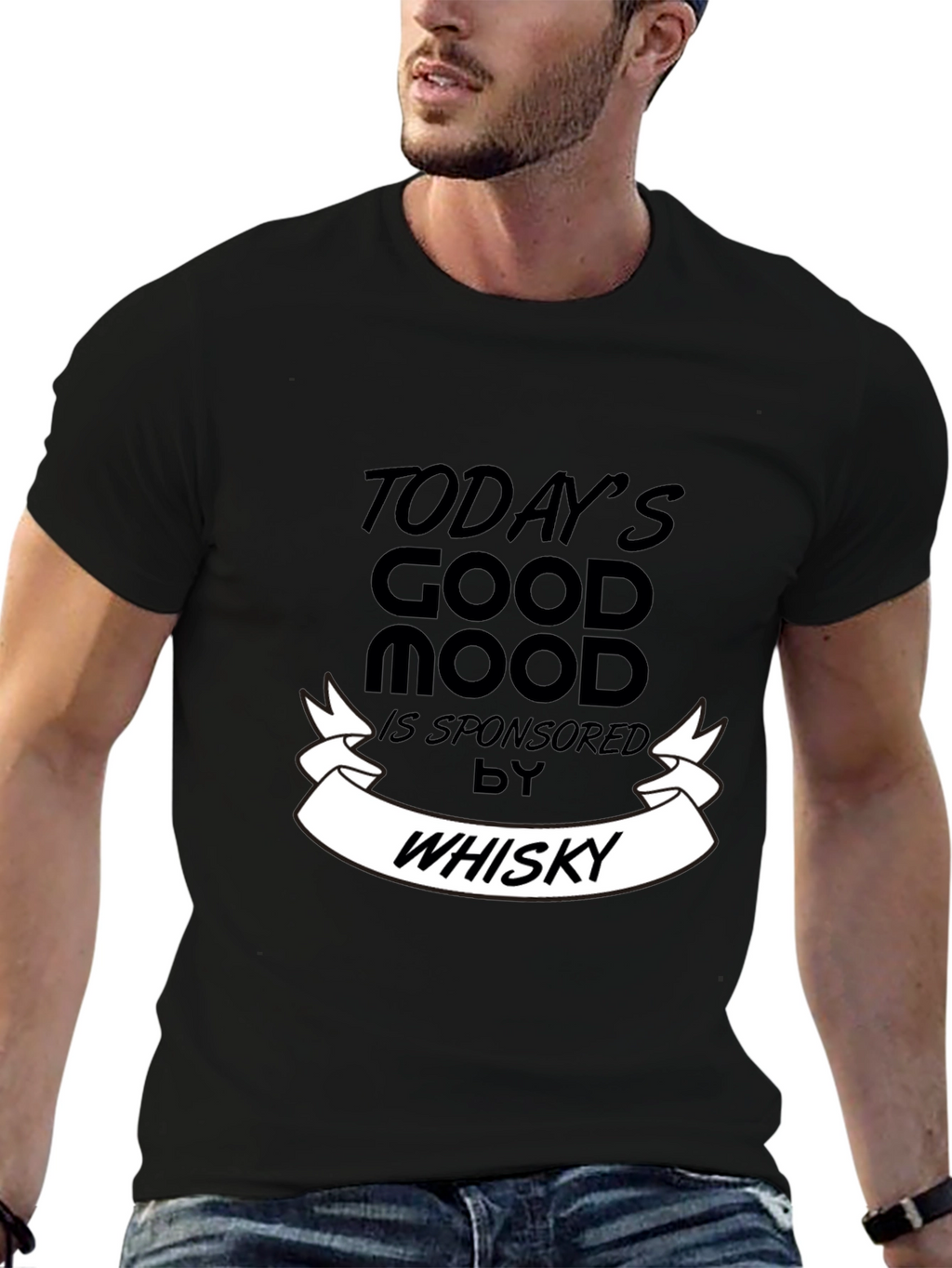 Todays Good Mood Whisky Mens Black T-Shirt