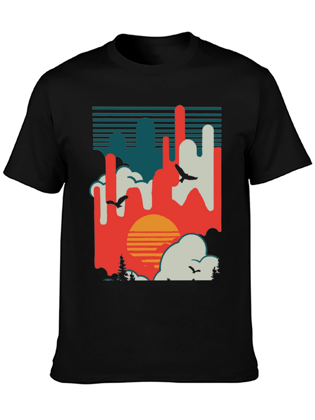 Retro Sunset T-Shirt - Abstract Landscape Design