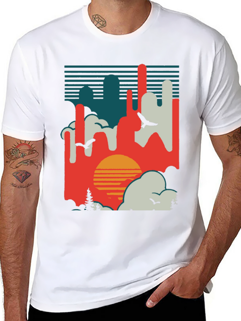 Retro Sunset T-Shirt - Abstract Landscape Design