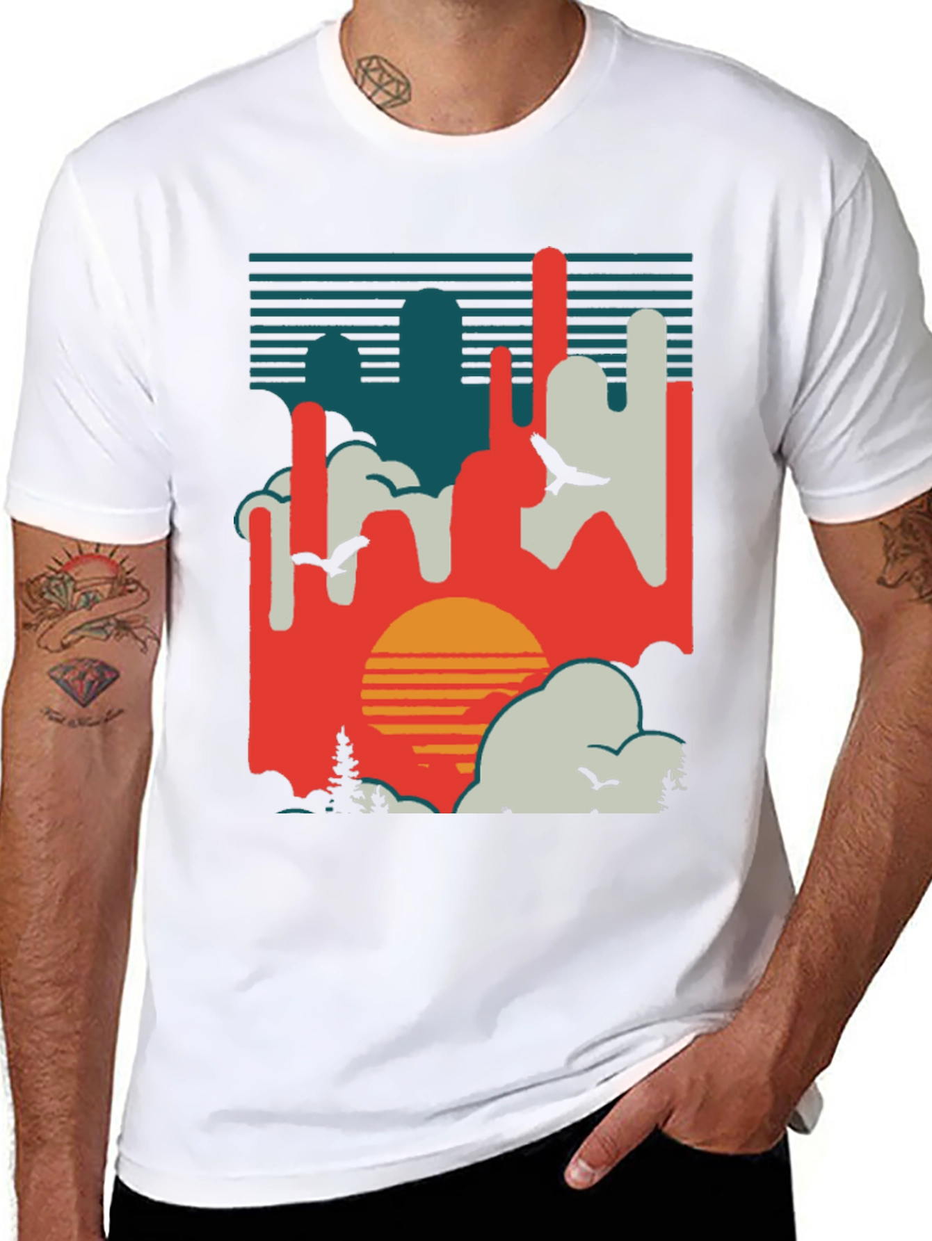 Retro Sunset T-Shirt - Abstract Landscape Design