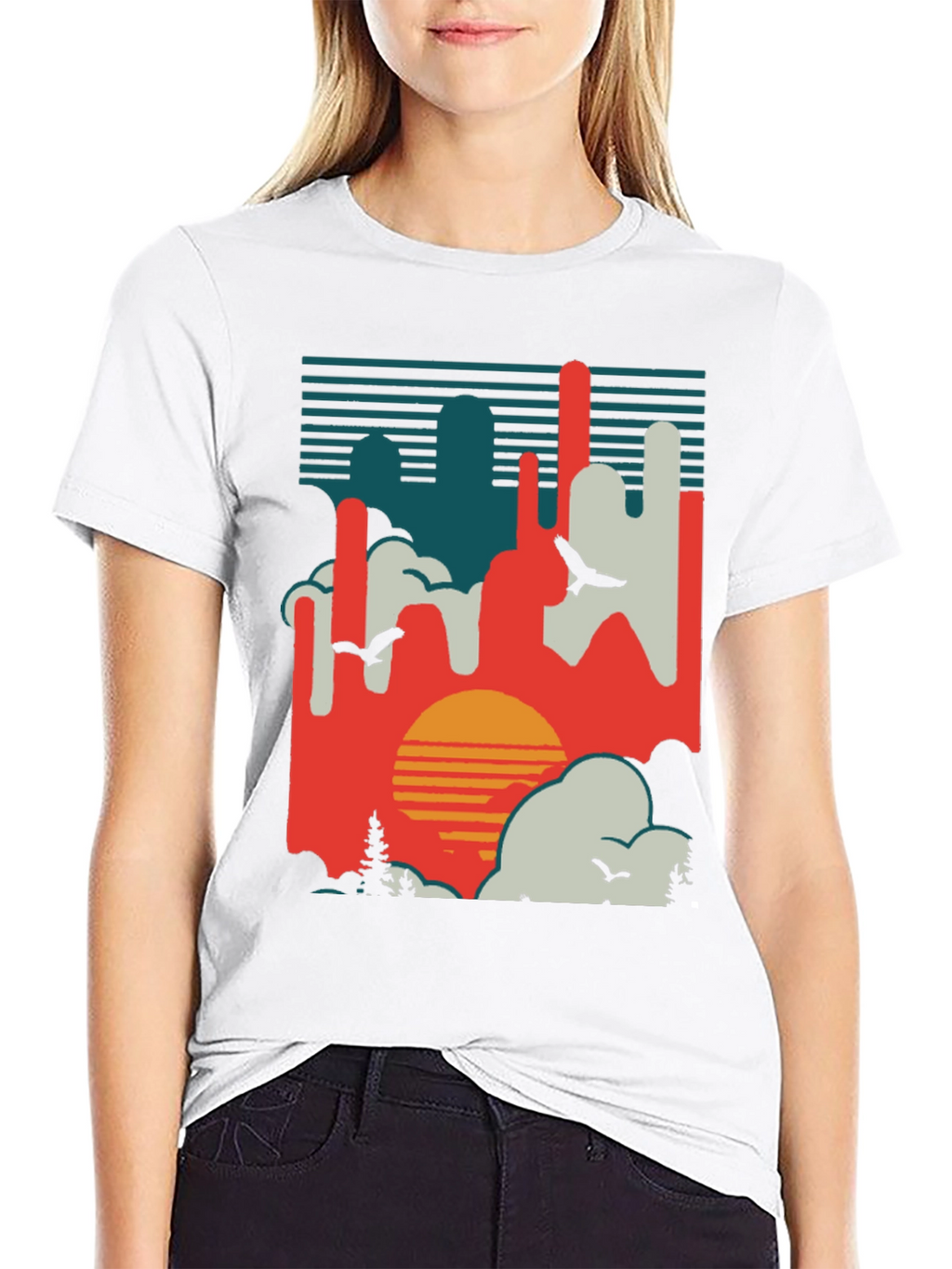 Retro Sunset T-Shirt - Abstract Landscape Design