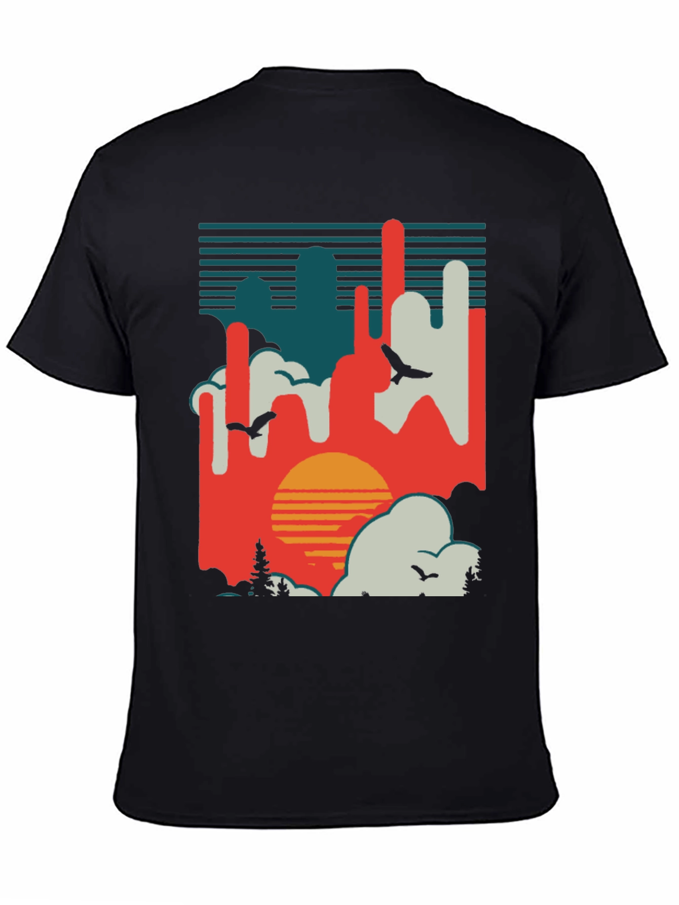Retro Sunset T-Shirt - Abstract Landscape Design