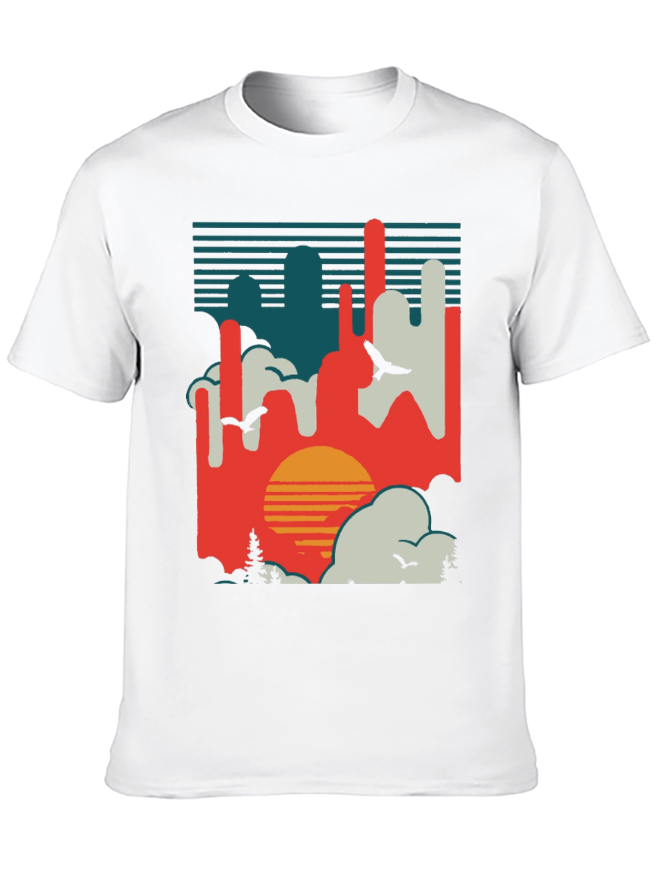 Retro Sunset T-Shirt - Abstract Landscape Design