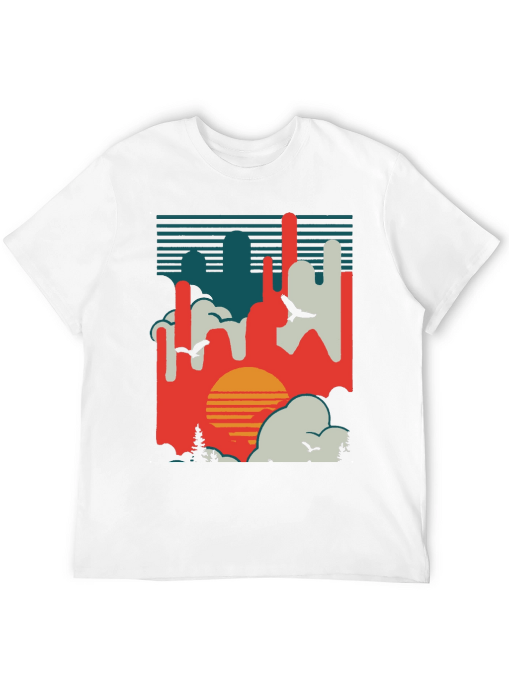 Retro Sunset T-Shirt - Abstract Landscape Design