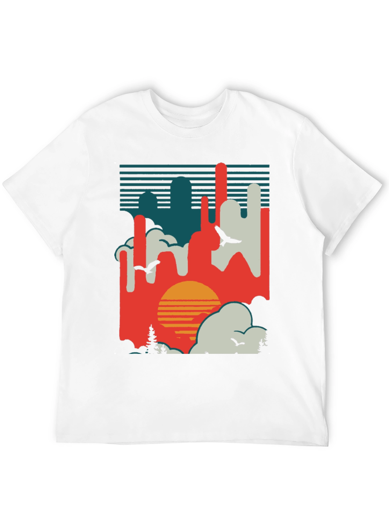 Retro Sunset T-Shirt - Abstract Landscape Design
