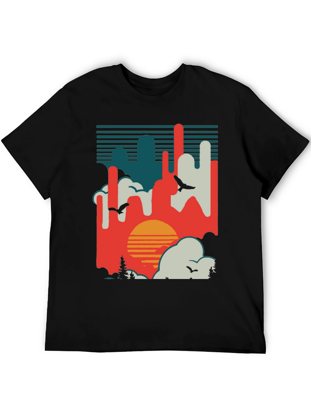 Retro Sunset T-Shirt - Abstract Landscape Design