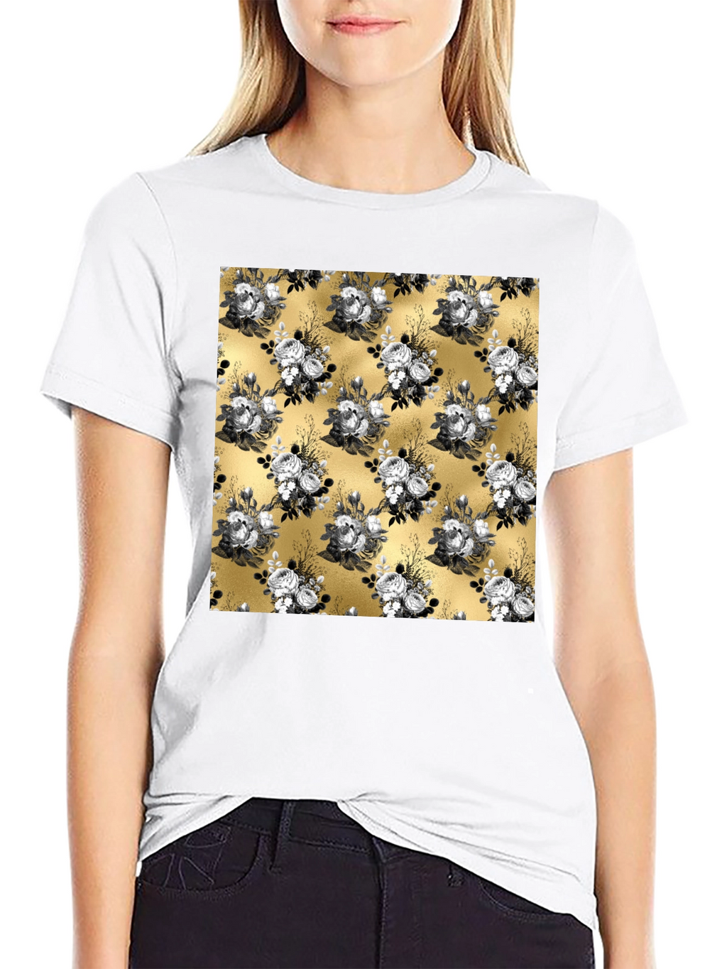 Floral Pattern T-Shirt - Black