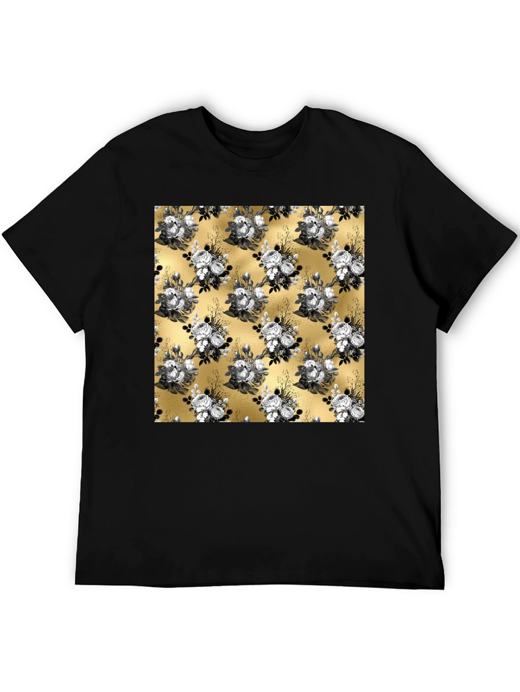 Floral Pattern T-Shirt - Black