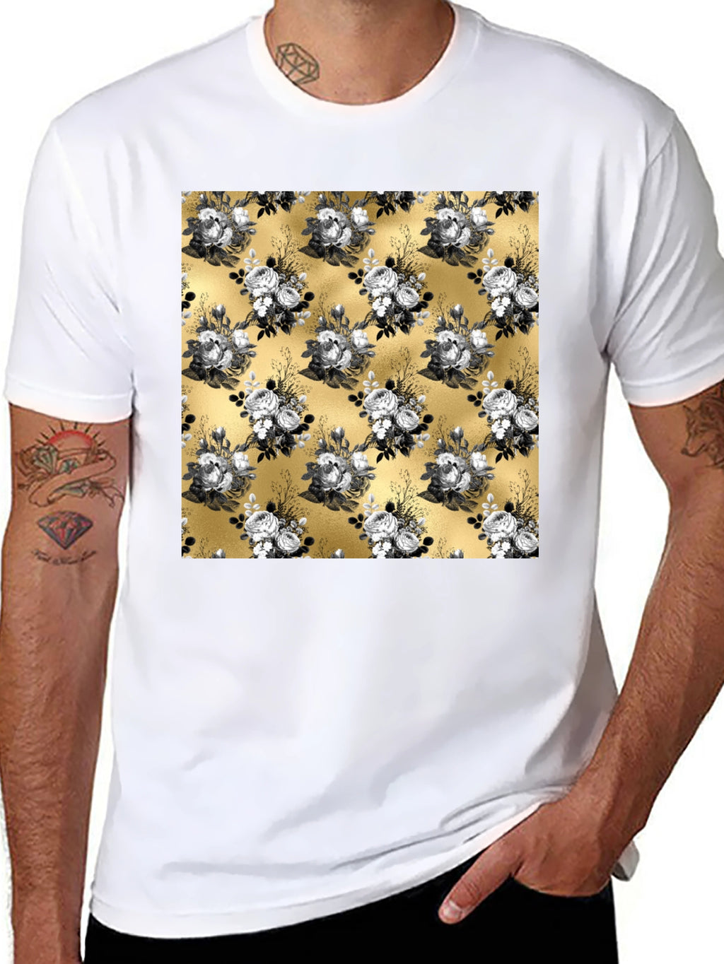 Floral Pattern T-Shirt - Black