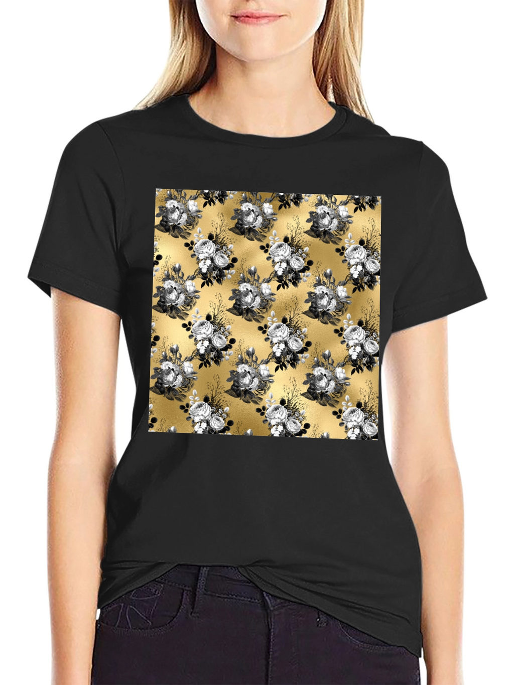 Floral Pattern T-Shirt - Black