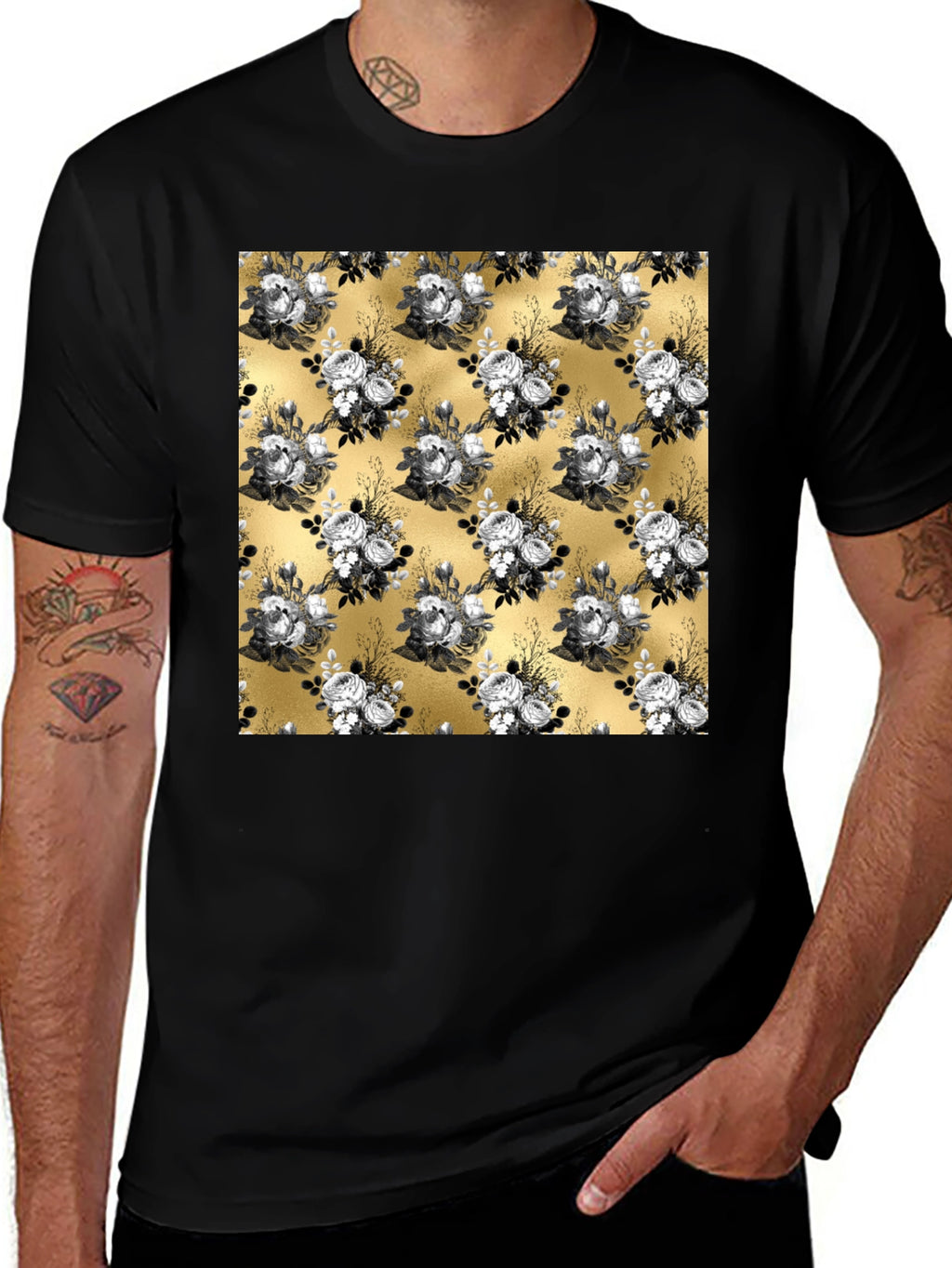Floral Pattern T-Shirt - Black
