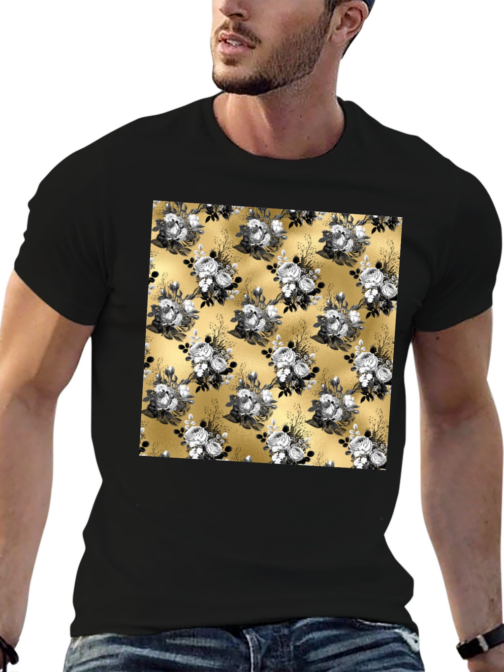 Floral Pattern T-Shirt - Black