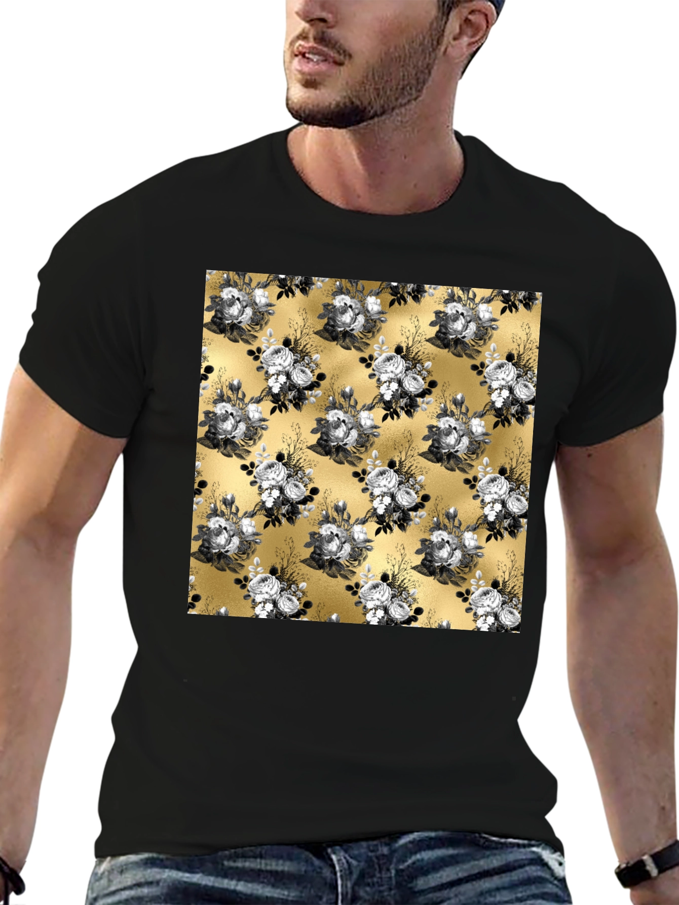 Floral Pattern T-Shirt - Black