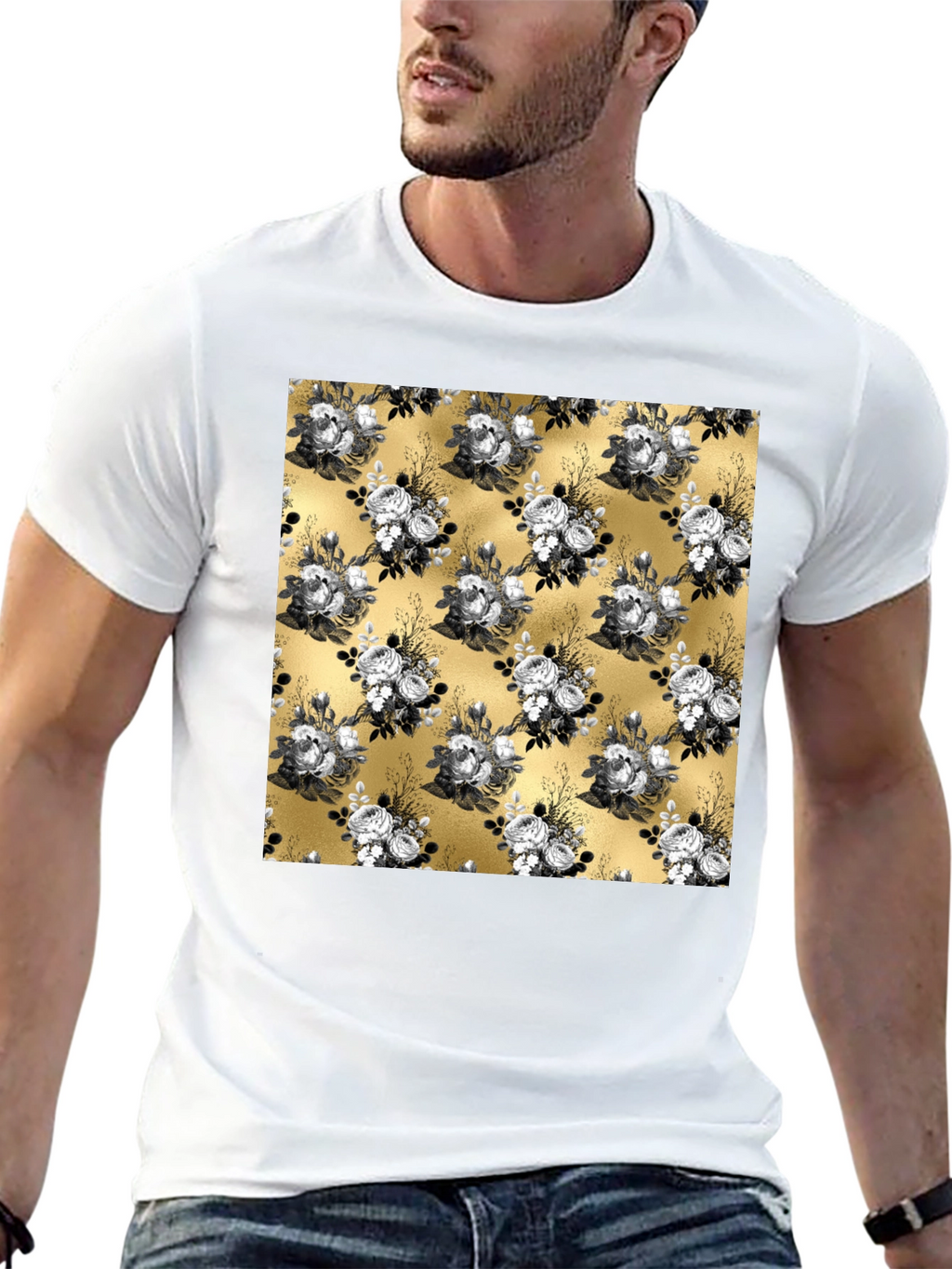 Floral Pattern T-Shirt - Black