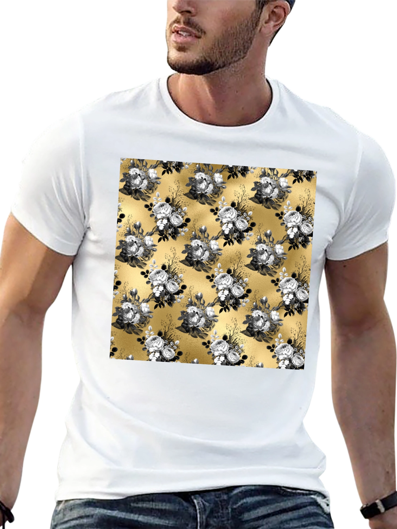 Floral Pattern T-Shirt - Black