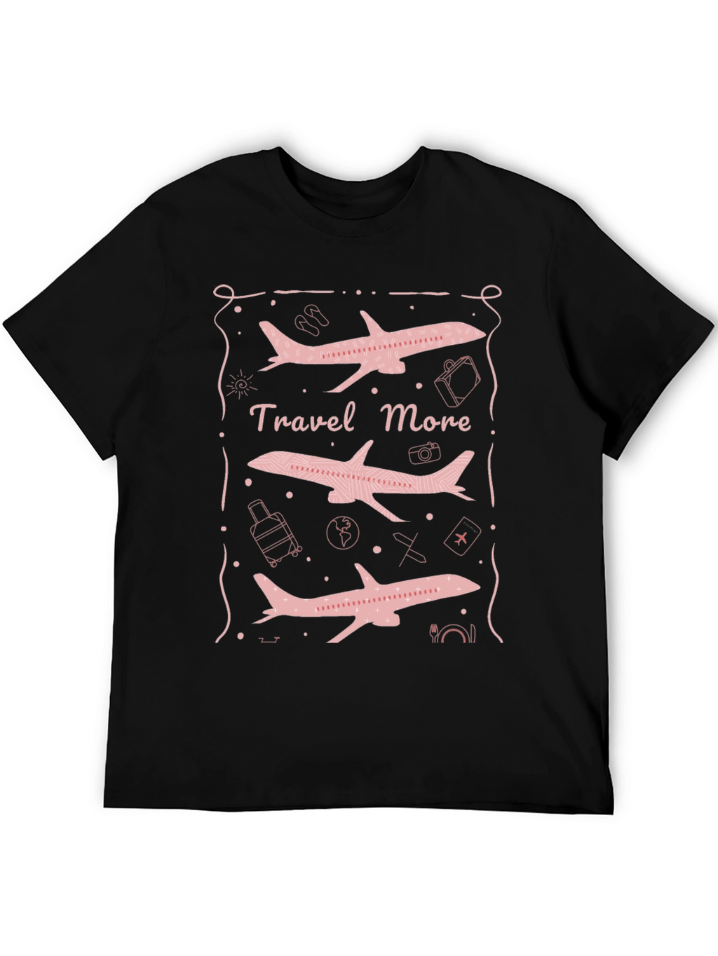 Travel More Airplane Graphic Tee - Black