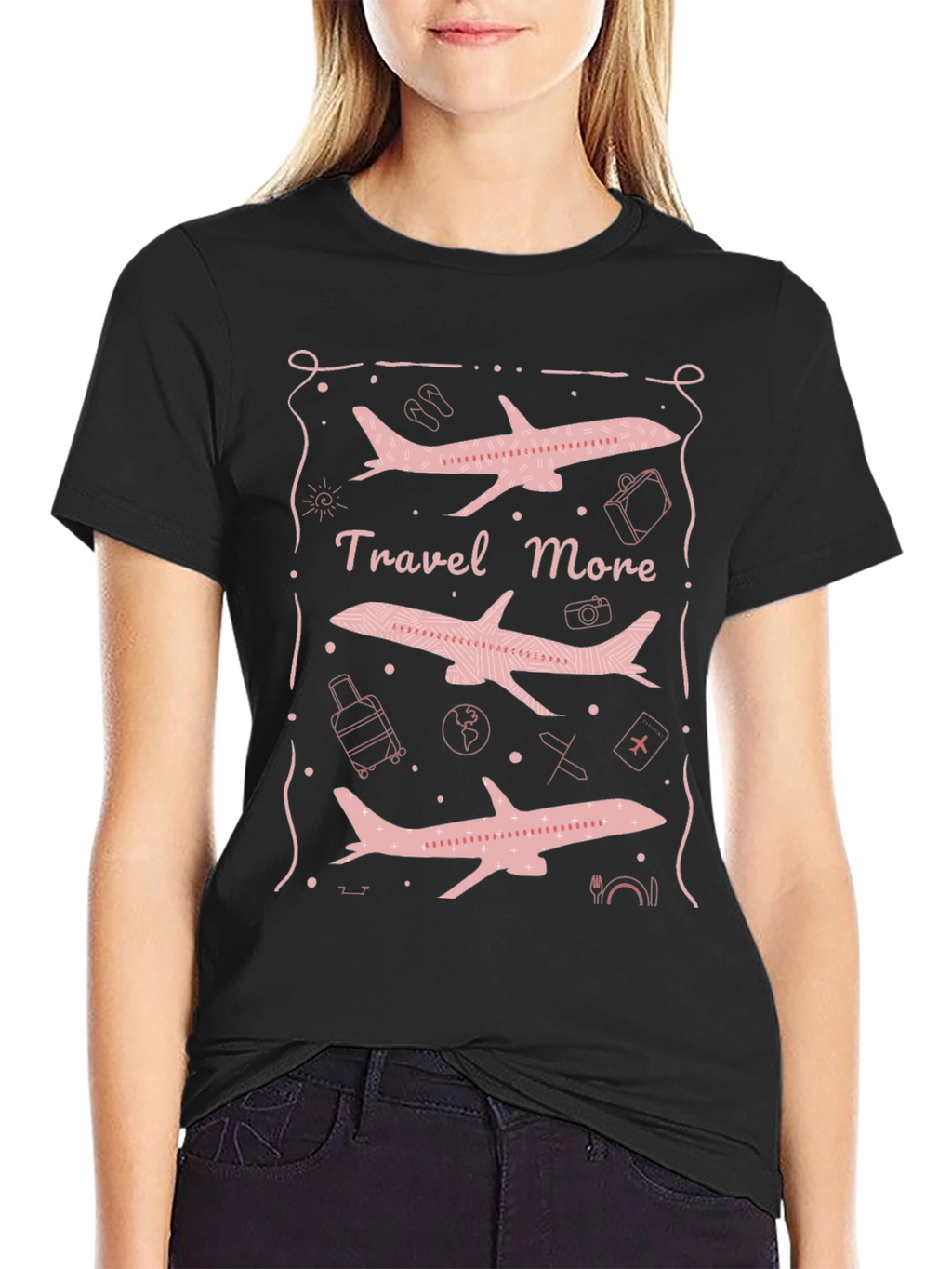 Travel More Airplane Graphic Tee - Black
