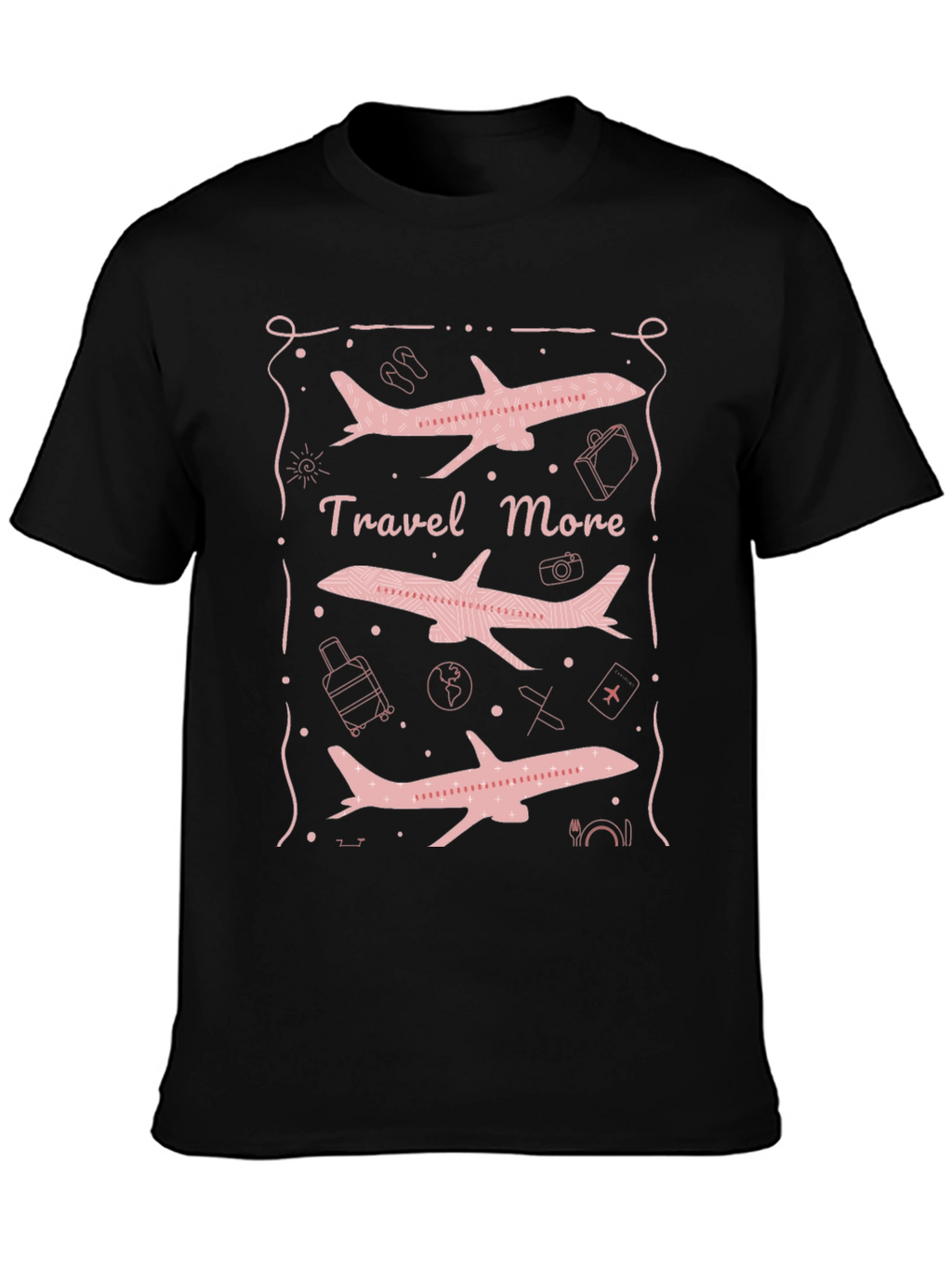 Travel More Airplane Graphic Tee - Black
