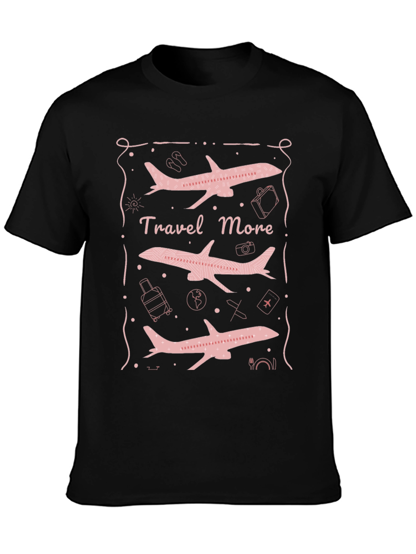 Travel More Airplane Graphic Tee - Black