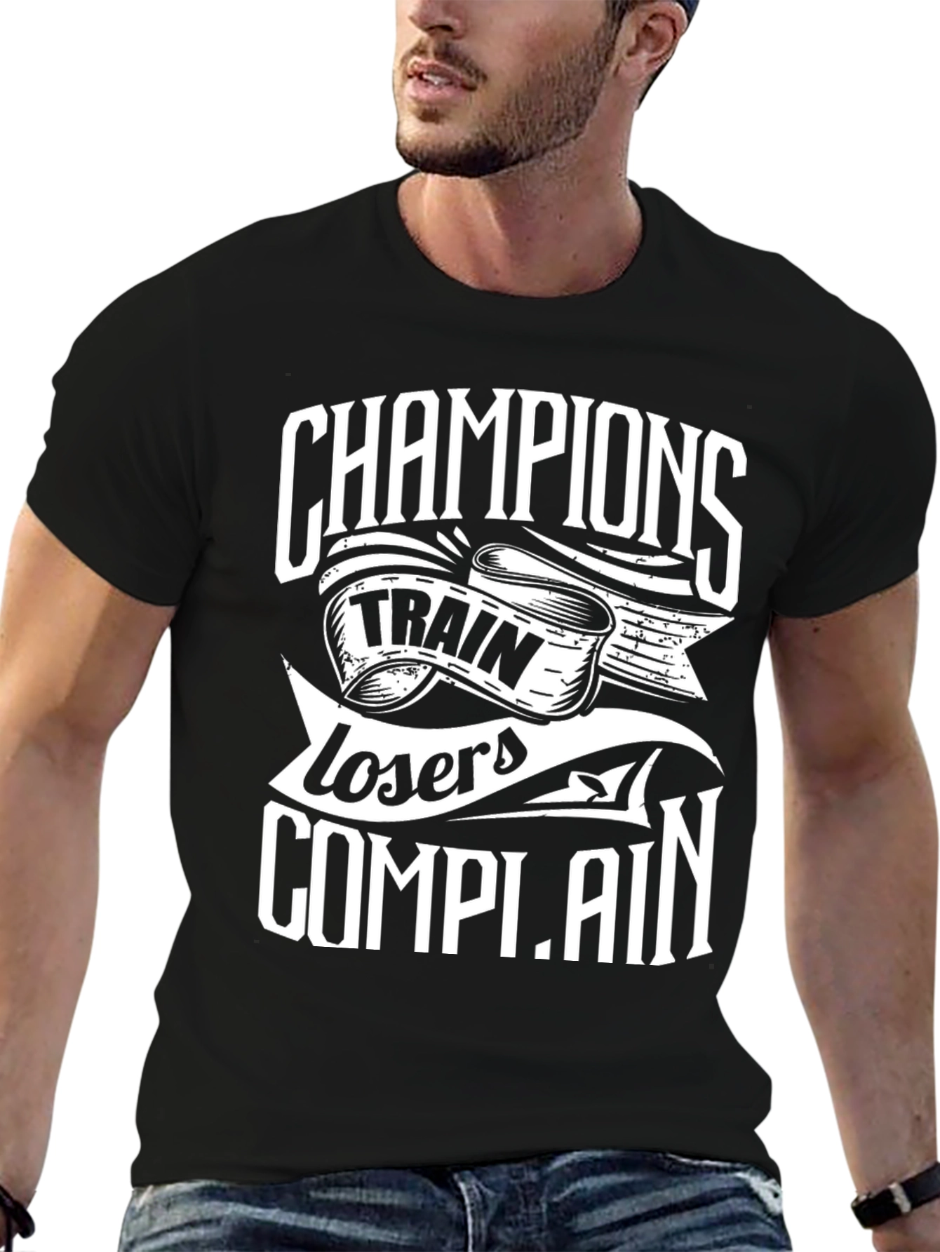 Champions Train Losers Complain Black Graphic T-Shirt