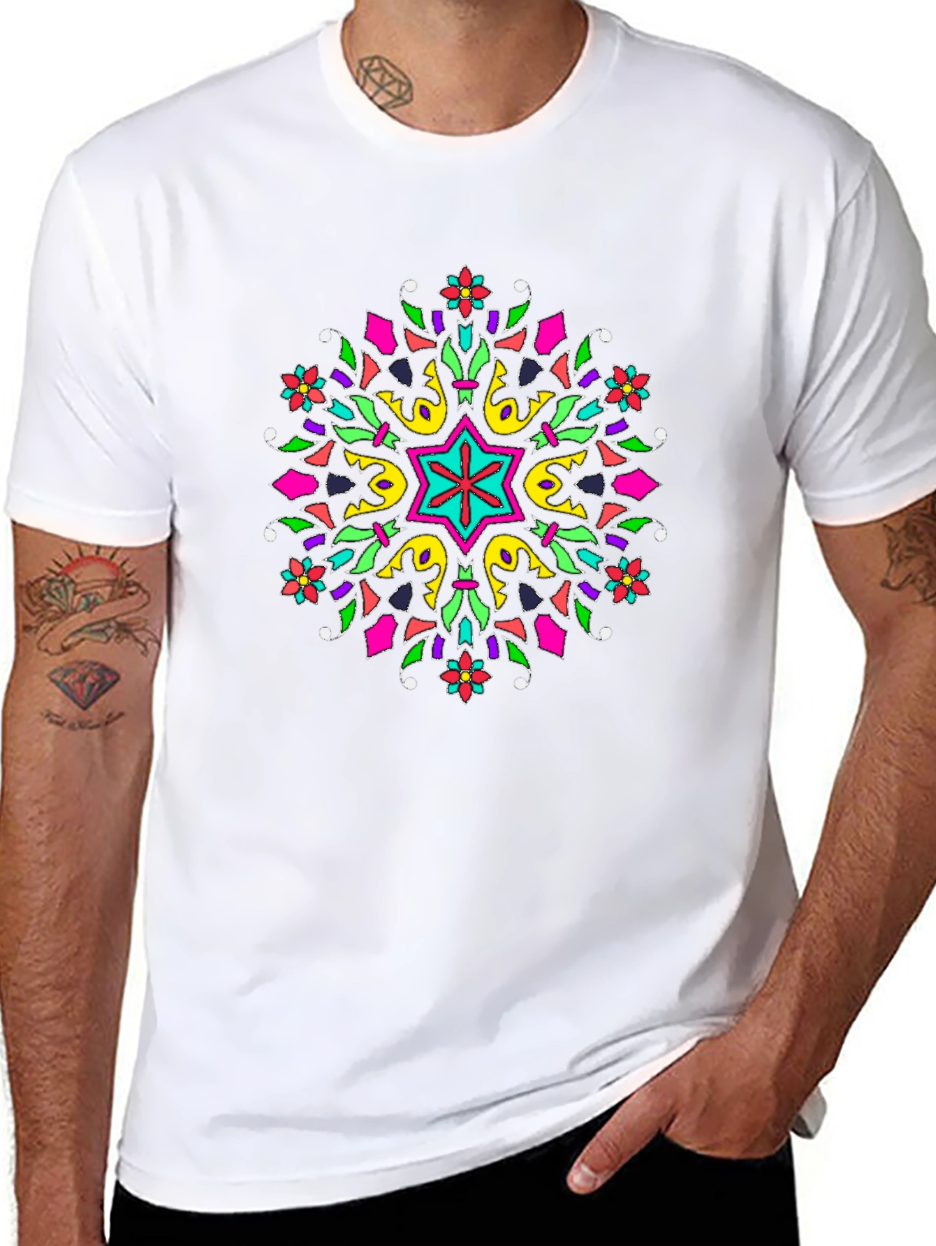 Vibrant Mandala Graphic Print Black T-Shirt
