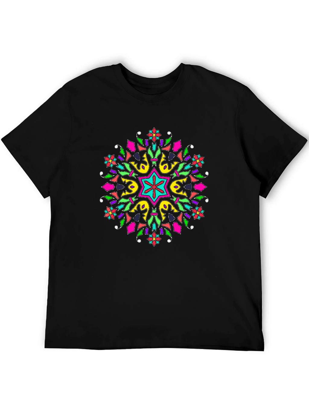 Vibrant Mandala Graphic Print Black T-Shirt